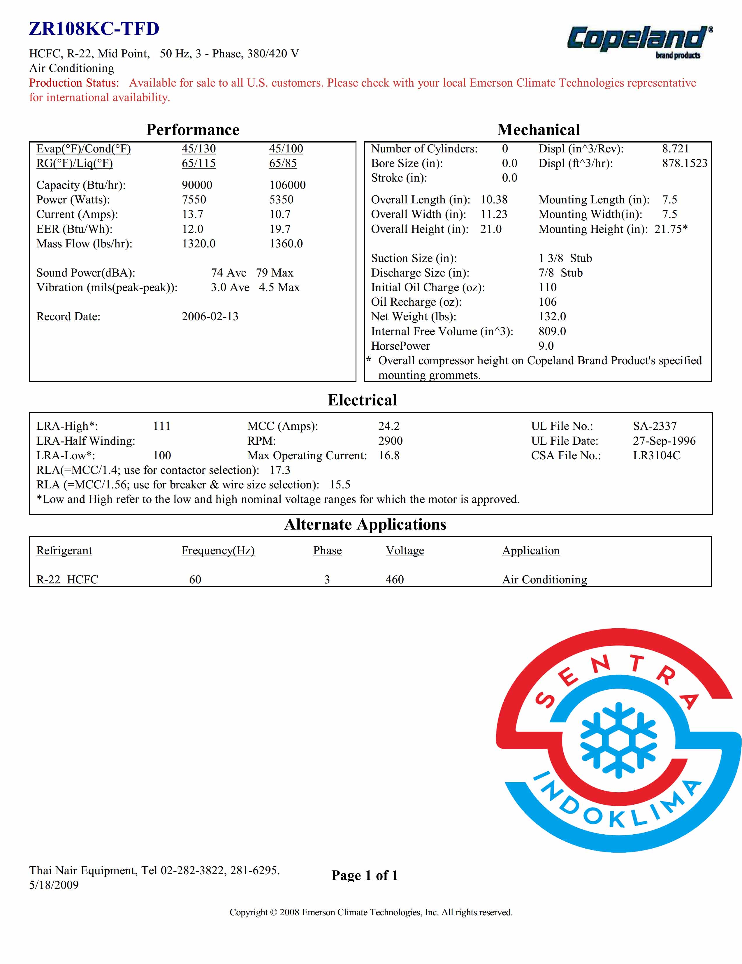 Copeland ZR108KC-TFD-522