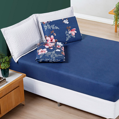 Jogo de Cama Casal Floral Azul