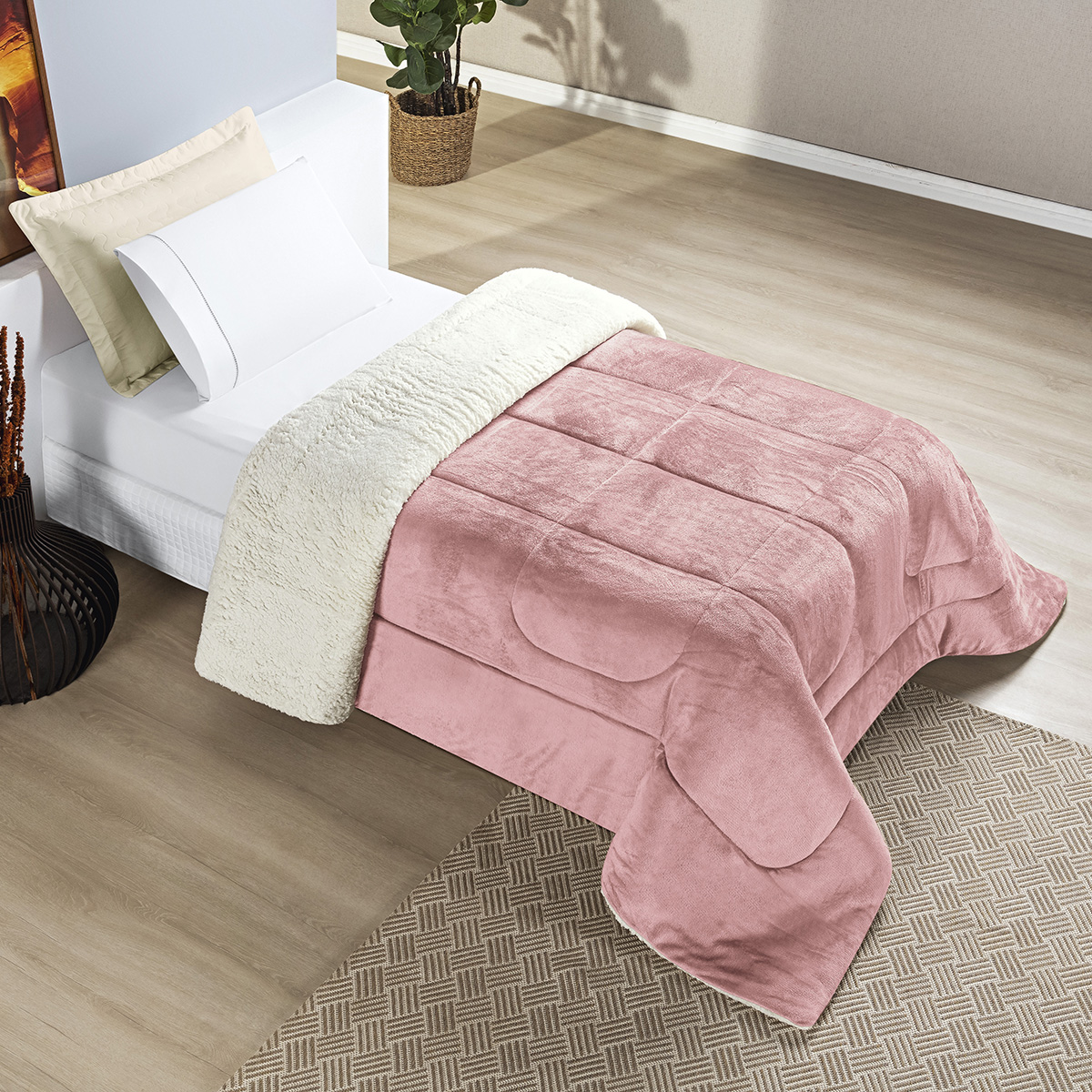 Coberdrom Manta/Sherpa Dupla Face - Solteiro