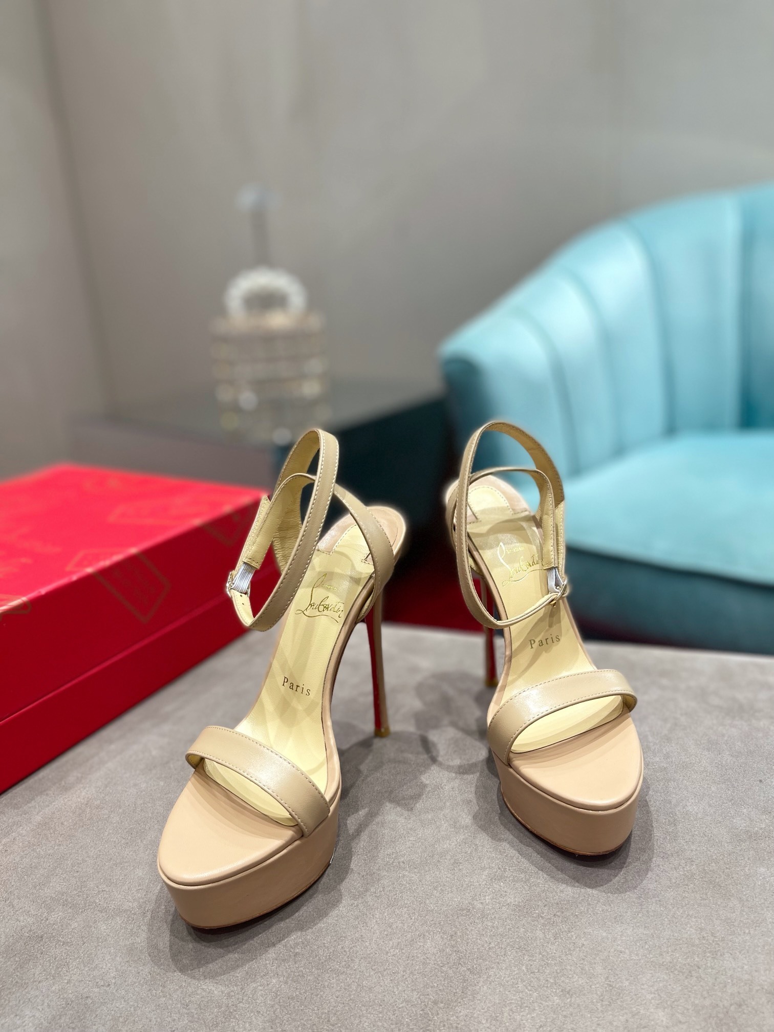 Christian Louboutin Beige Platform High Heel Sandals $150