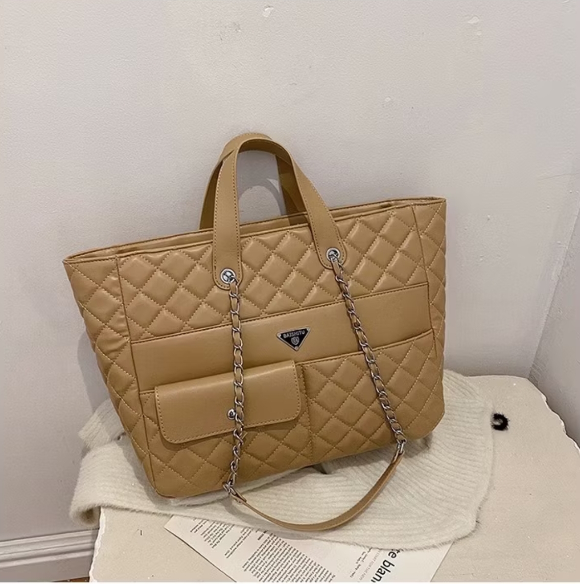 Prada Beige Quilted Tote Handbag $121