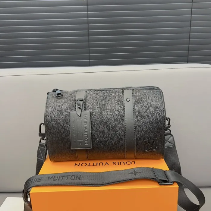 Louis Vuitton Black Leather Messenger Bag $200