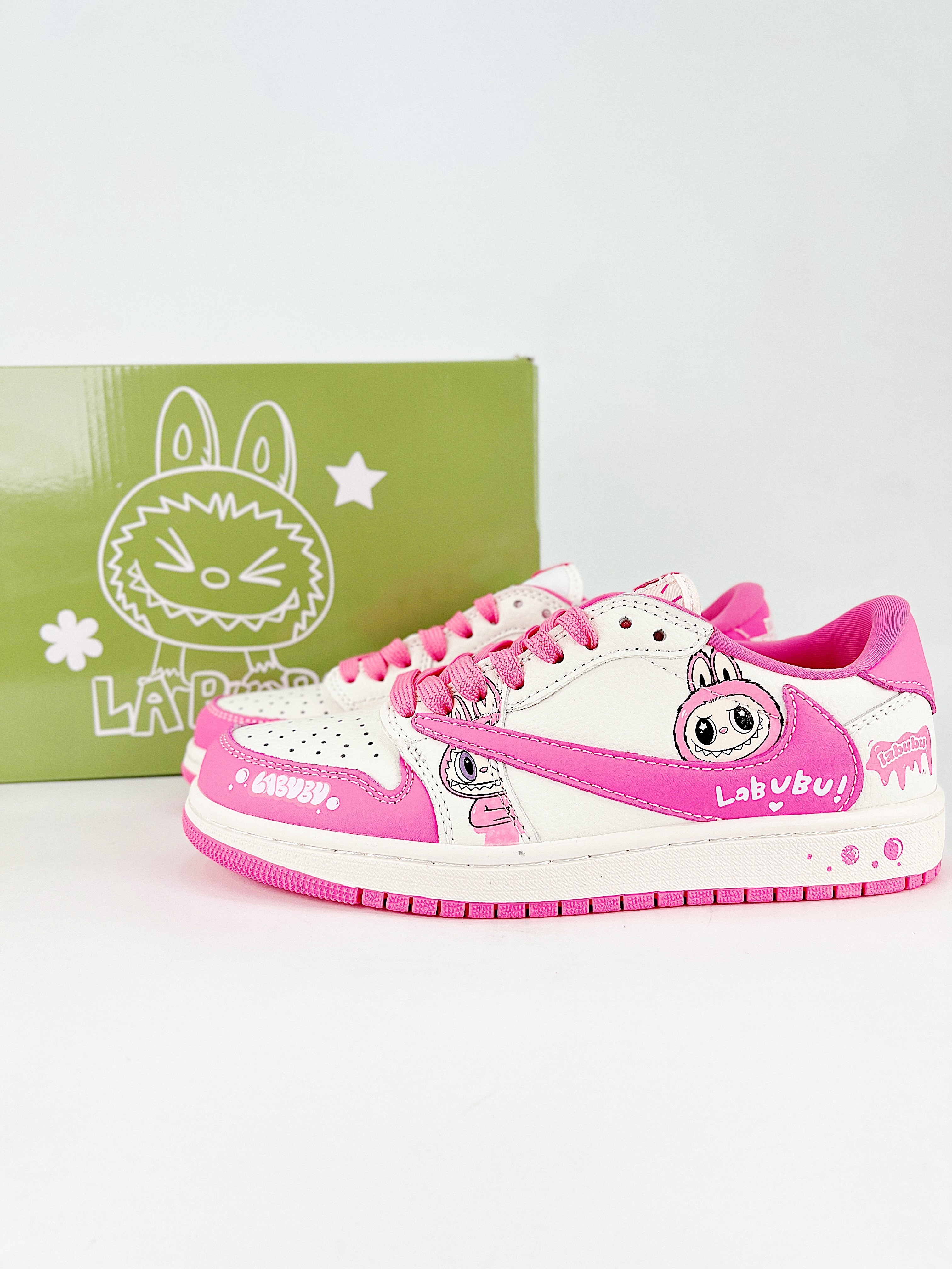 Labubu Air Jordan x Travis Scott Pink & White Sneakers $200