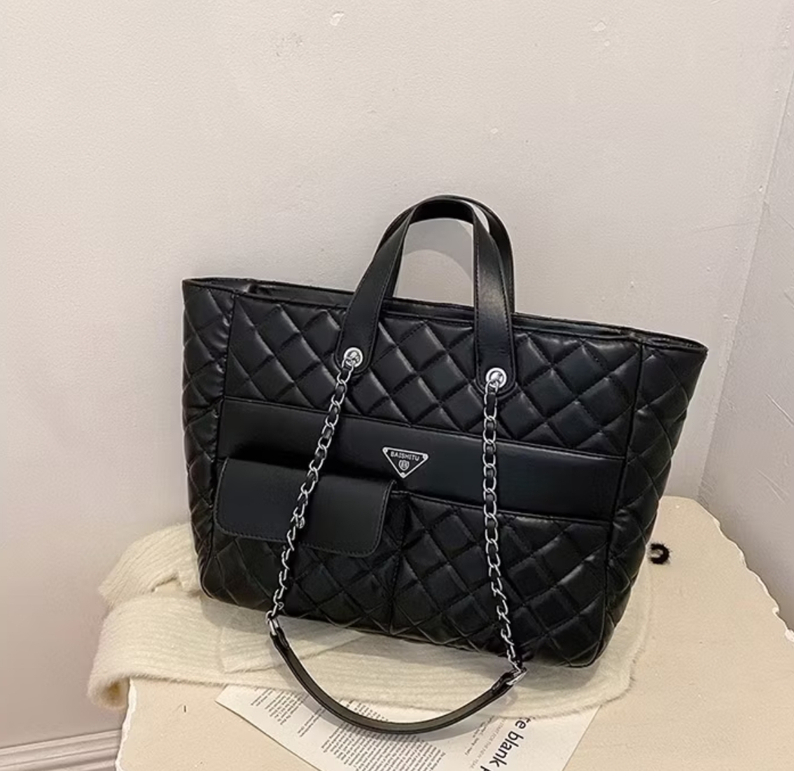 Prada Black Quilted Leather Tote Bag $121