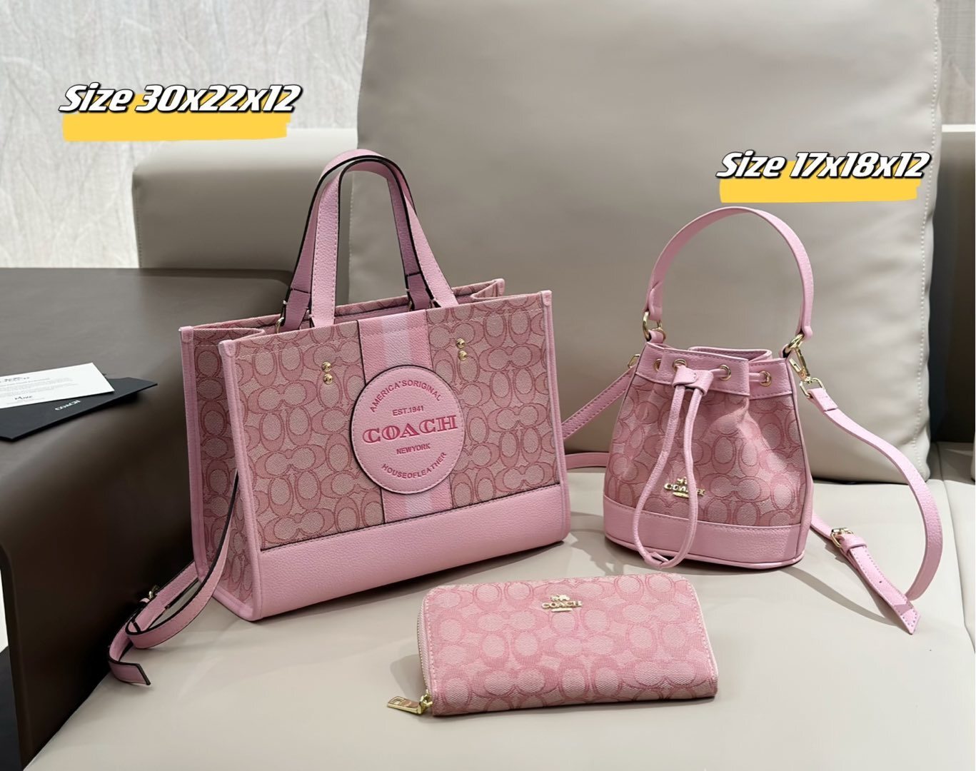 Coach Pink Three-Piece Handbag Set
