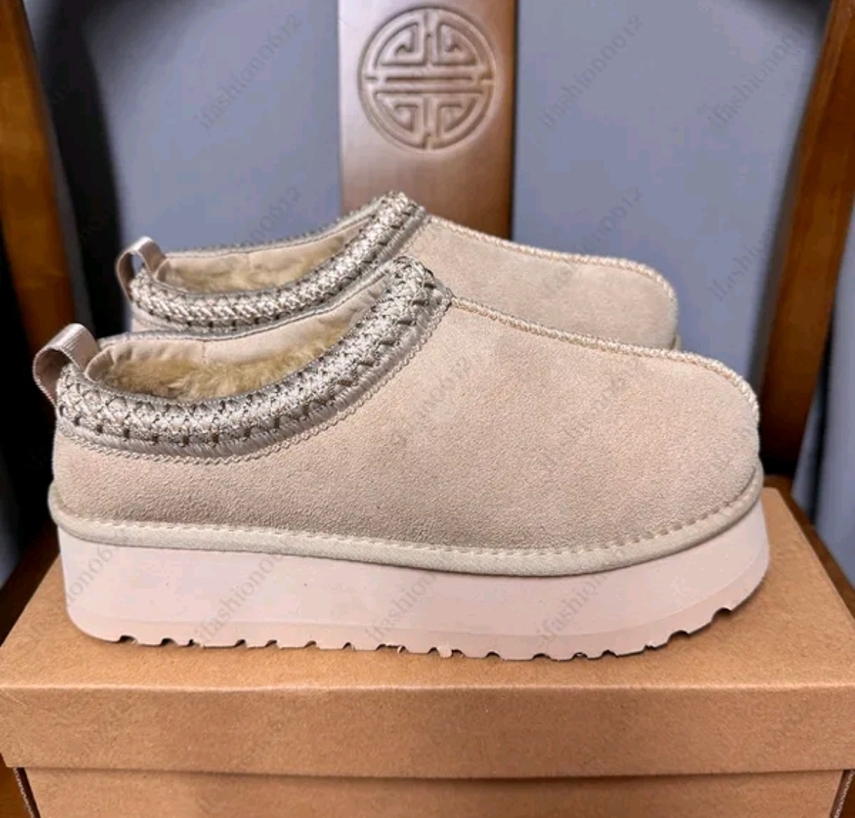 UGG Cozy Beige Platform Slippers $100