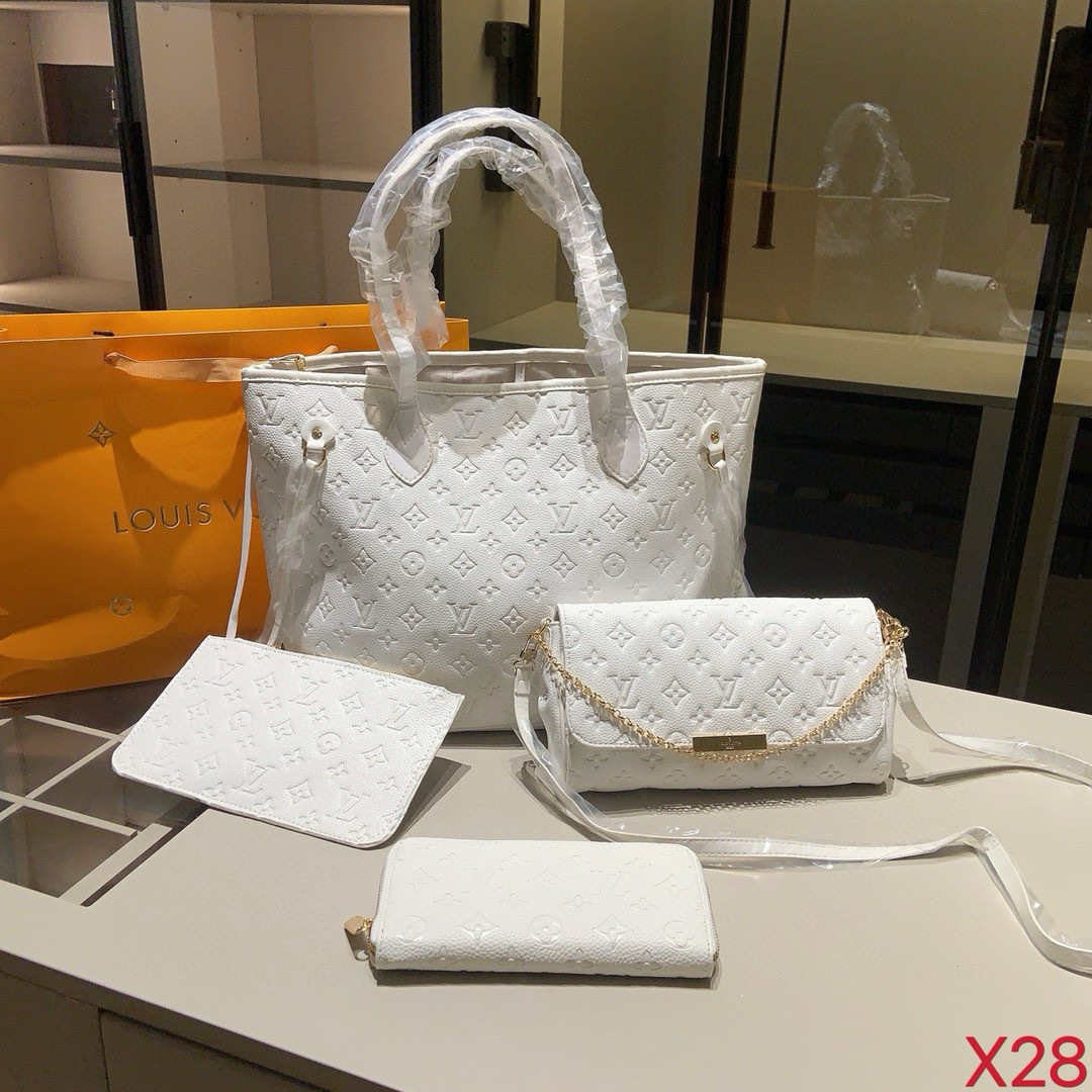 Louis Vuitton White Tote Bag Set