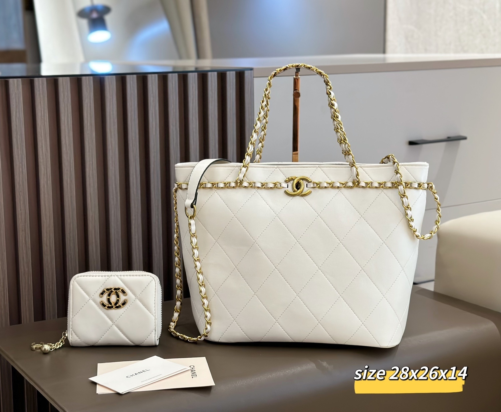 Chanel White Quilted Leather Tote and Wallet Set $125
