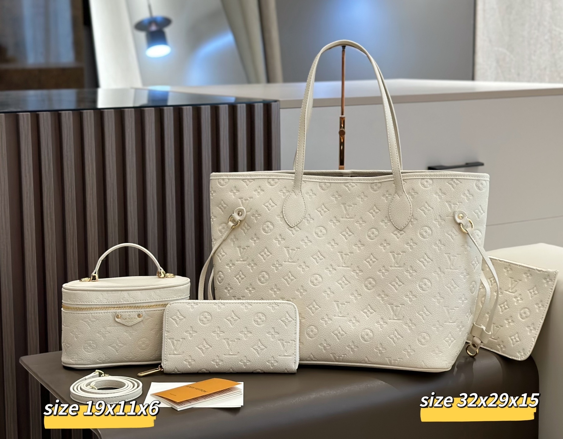 Louis Vuitton White Monogram Leather Tote Bag Set