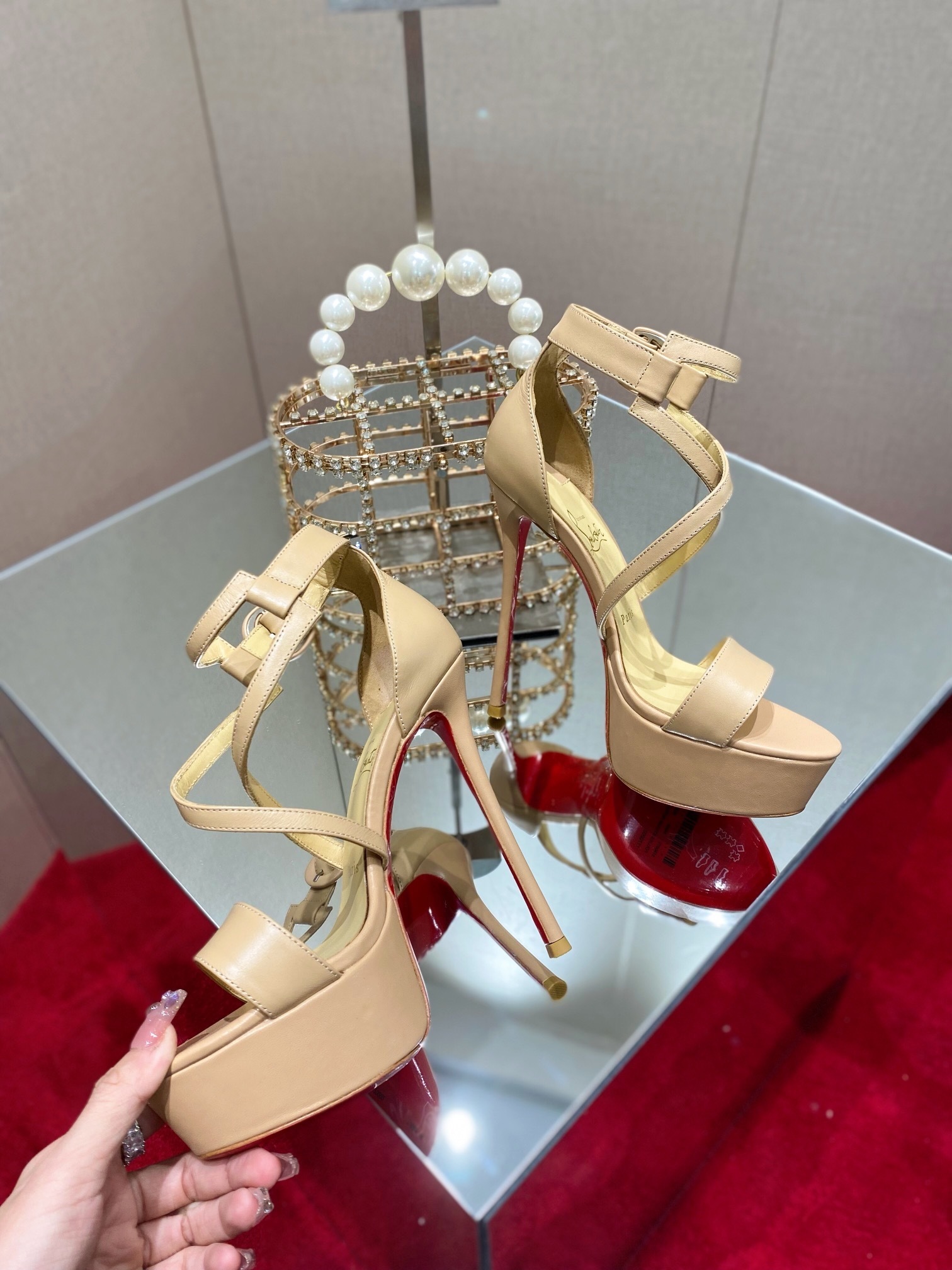 Christian Louboutin Beige High Heel Platform Sandals $150
