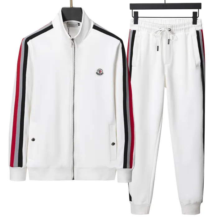 Moncler White Tracksuit with Striped Sleeves $225