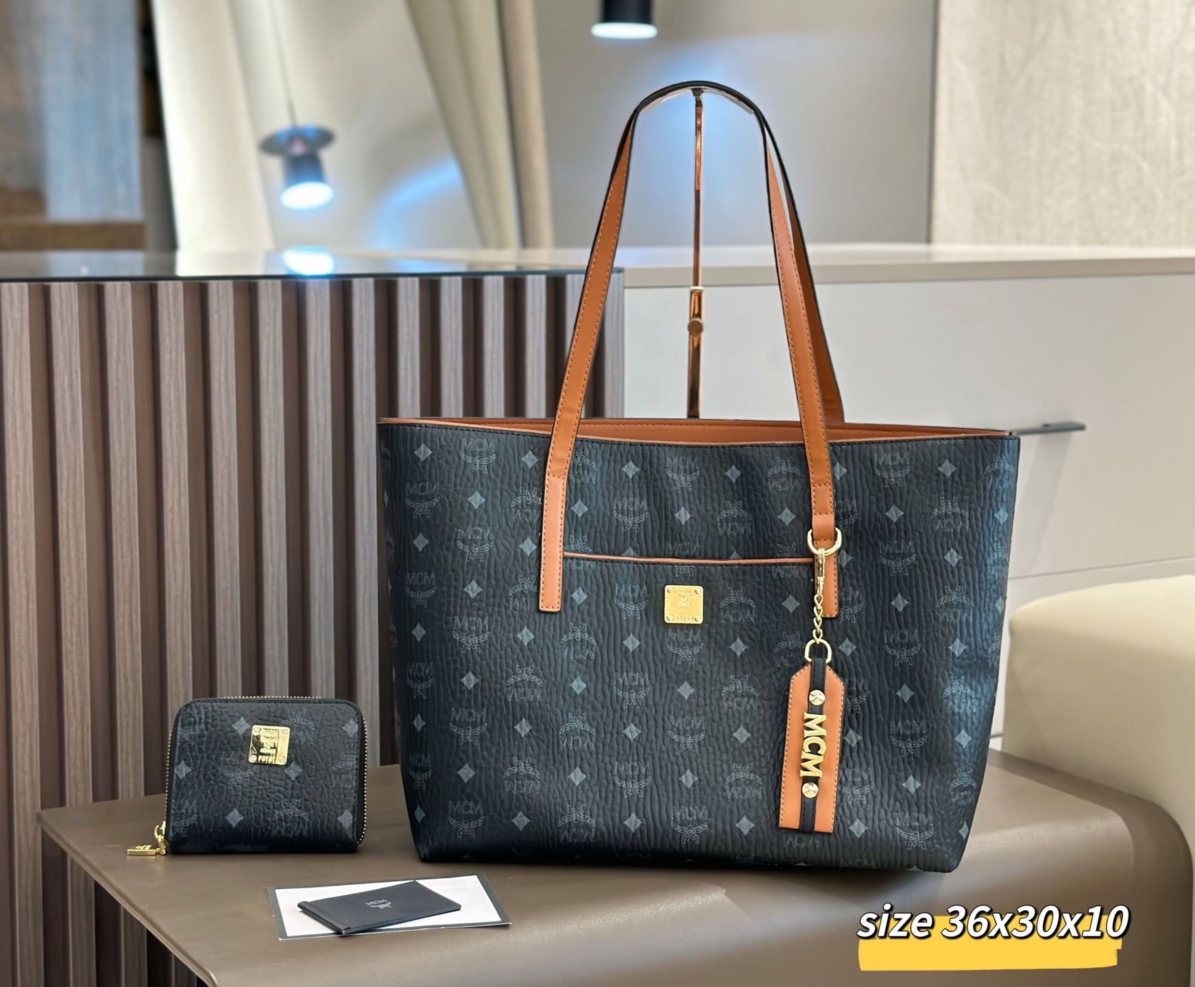 MCM Black Visetos Shopper Tote Bag $125