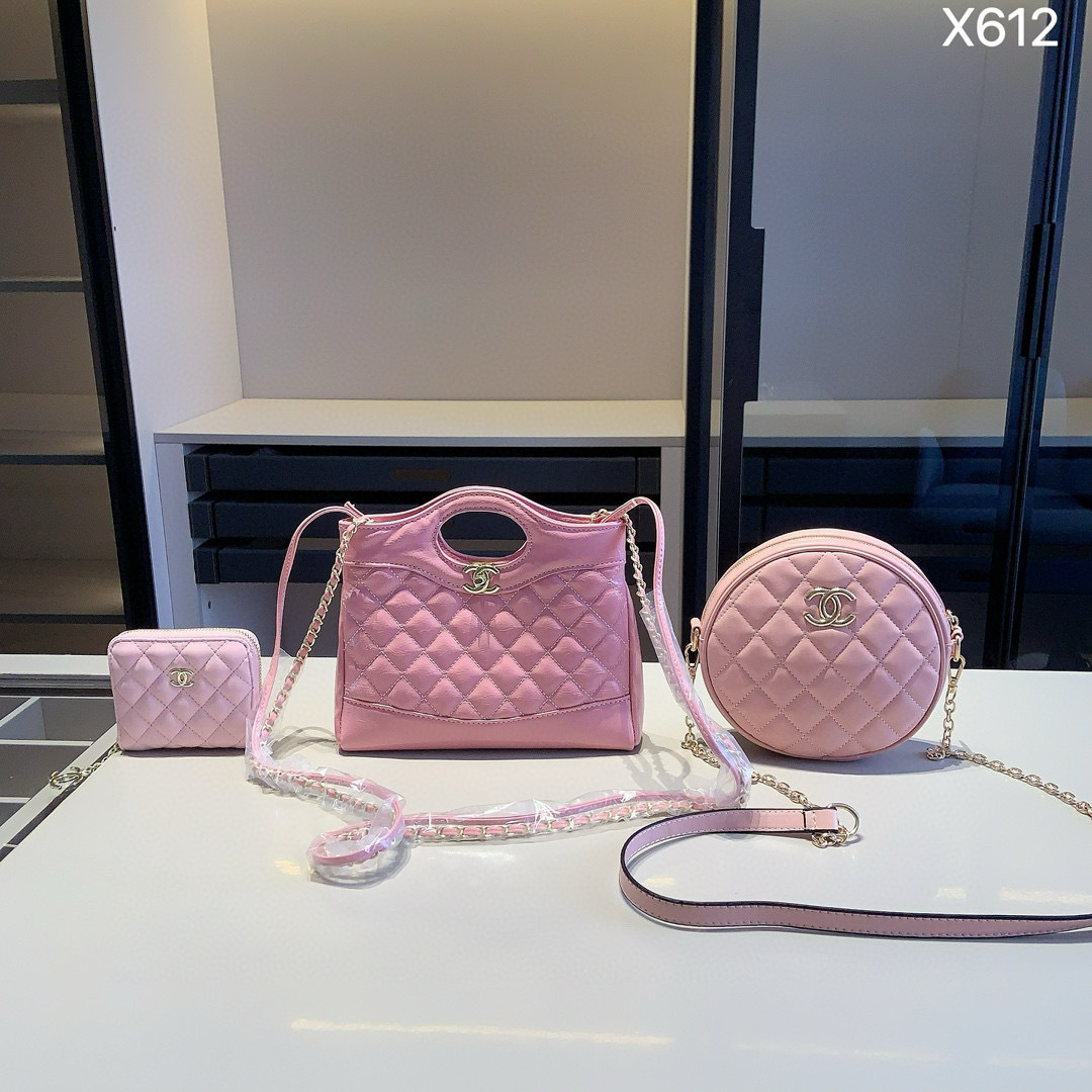 Chanel Pink Quilted Handbag Set $153