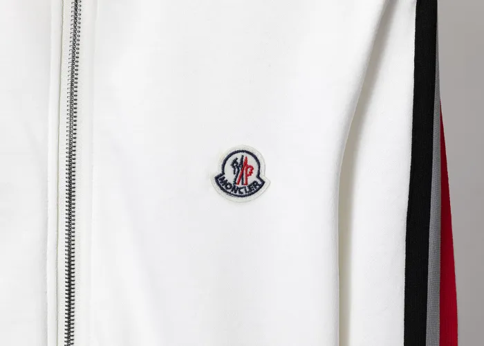 Moncler White Tracksuit with Striped Sleeves $225