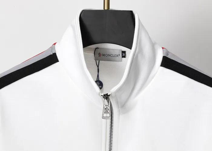 Moncler White Tracksuit with Striped Sleeves $225