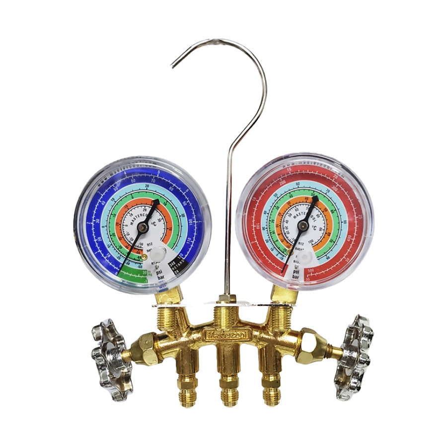  Manifold analógico de 2 vias fluidos refrigerantes R134a, R22, R12, R404A com mangueiras de 0,90 cm Mastercool 33636-MR
