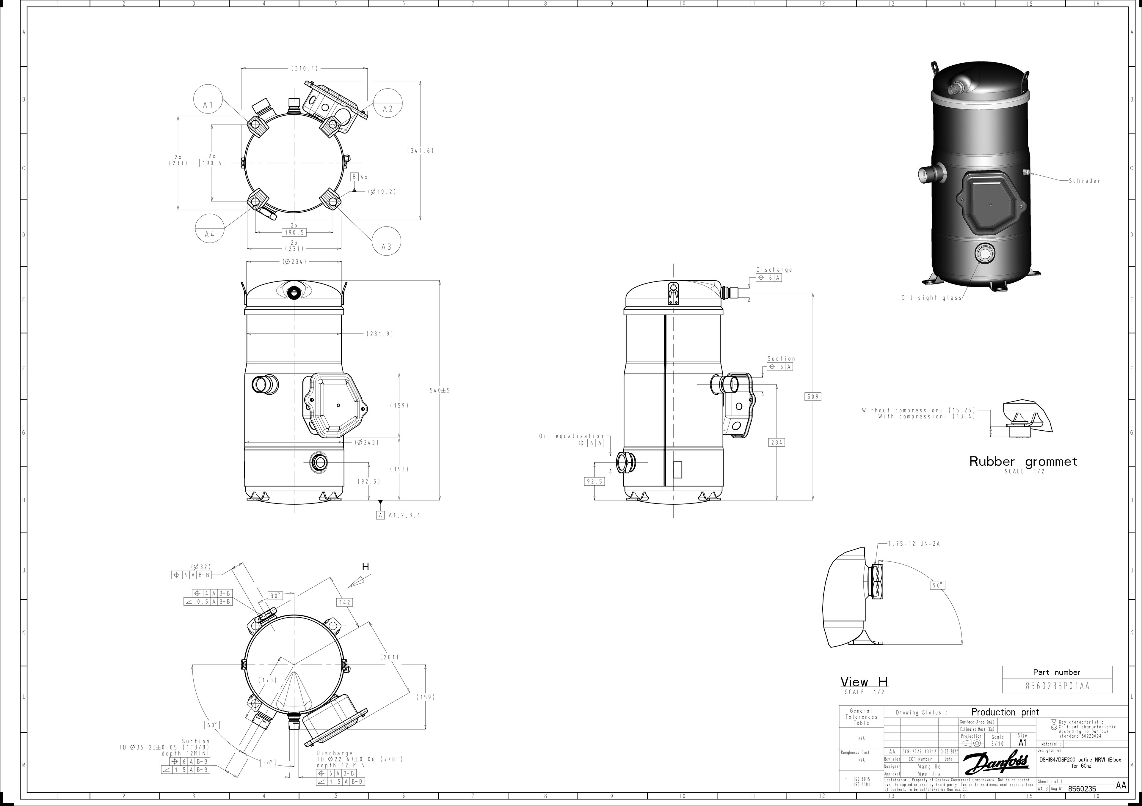 Compressores Scroll DSH184 R410 15TR Danfoss para Ar Condicionado