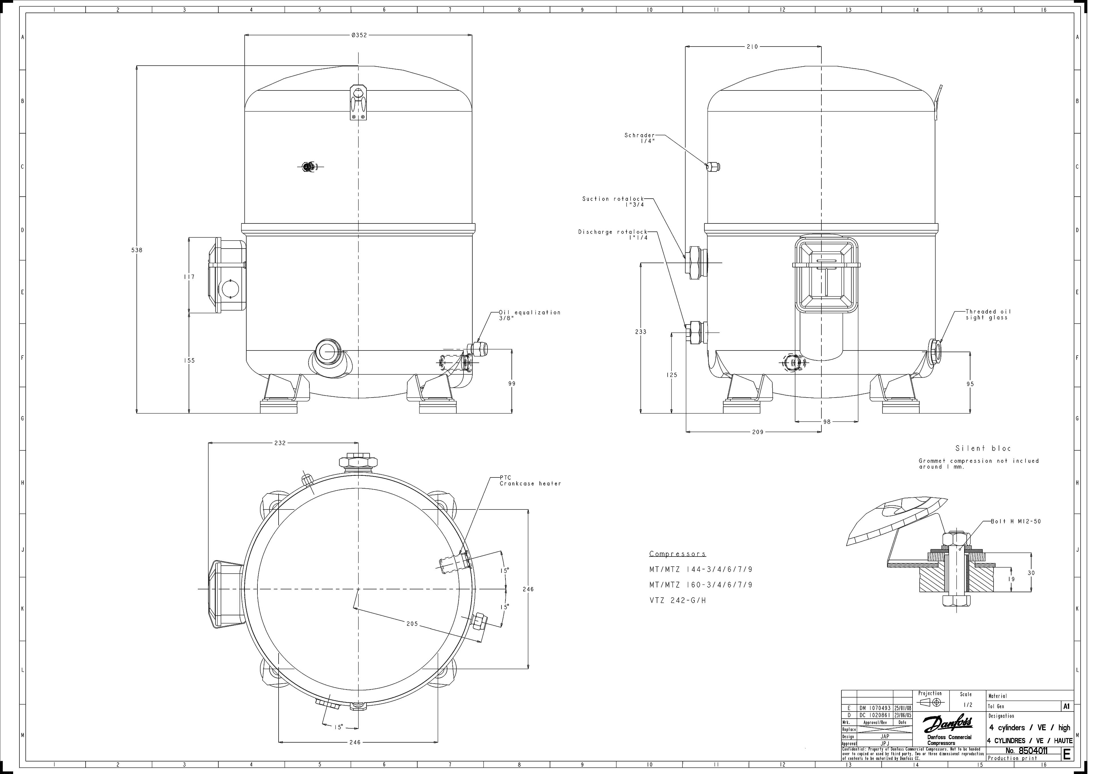 Compressores Recíproco MTZ160 R134/R404 13HP Danfoss