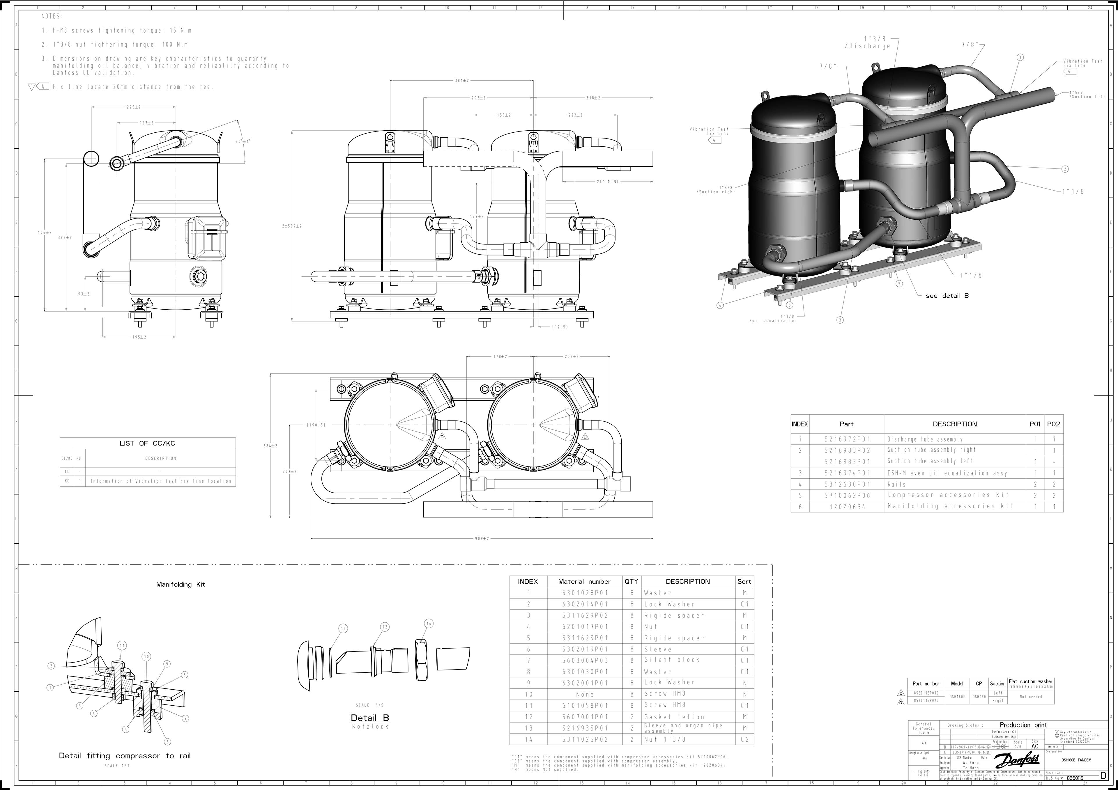 Compressores Scroll DSH090 R410 7,5TR Danfoss para Ar Condicionado
