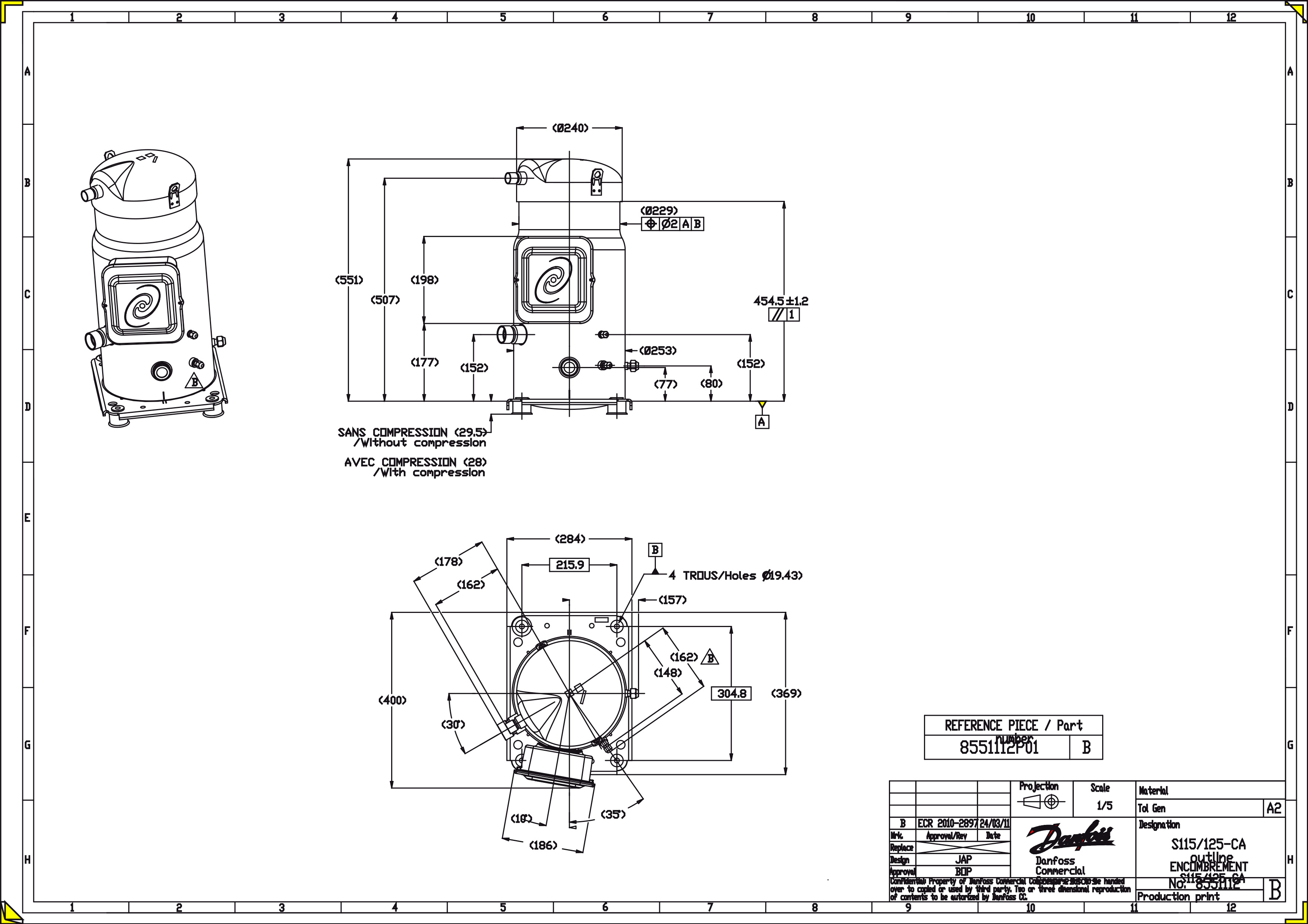 Compressores Scroll SM125 R22 10TR Danfoss para Ar Condicionado