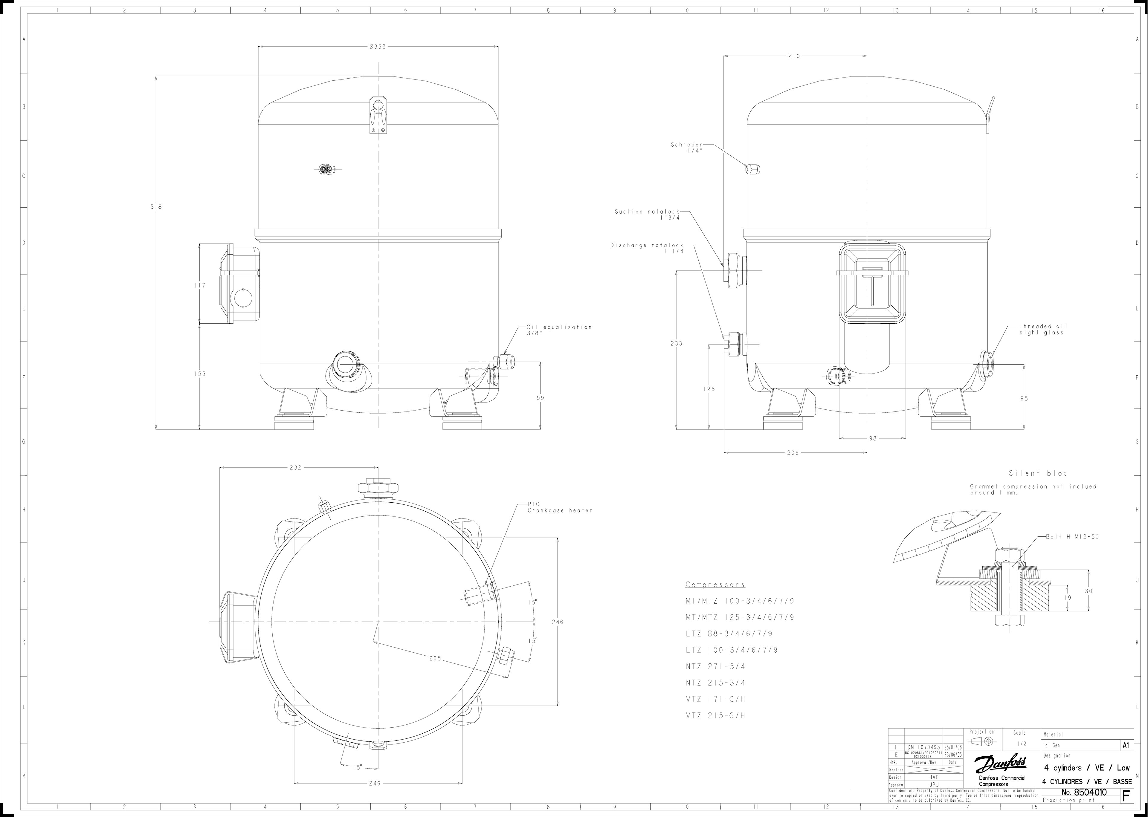 Compressores Recíproco MT125 R22 10HP Danfoss