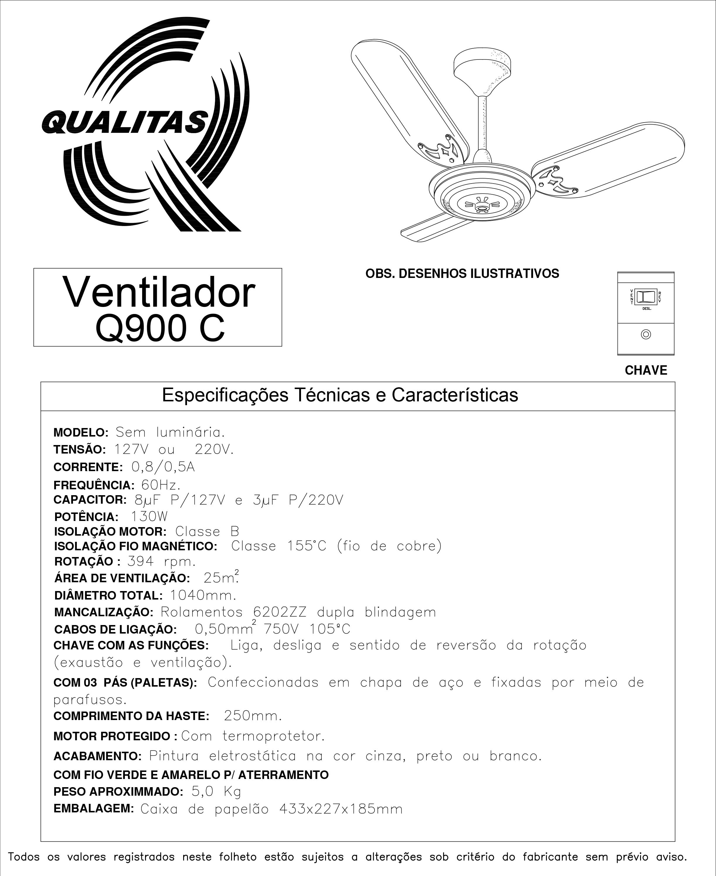Ventilador de Teto Qualitas Cinza Q900C