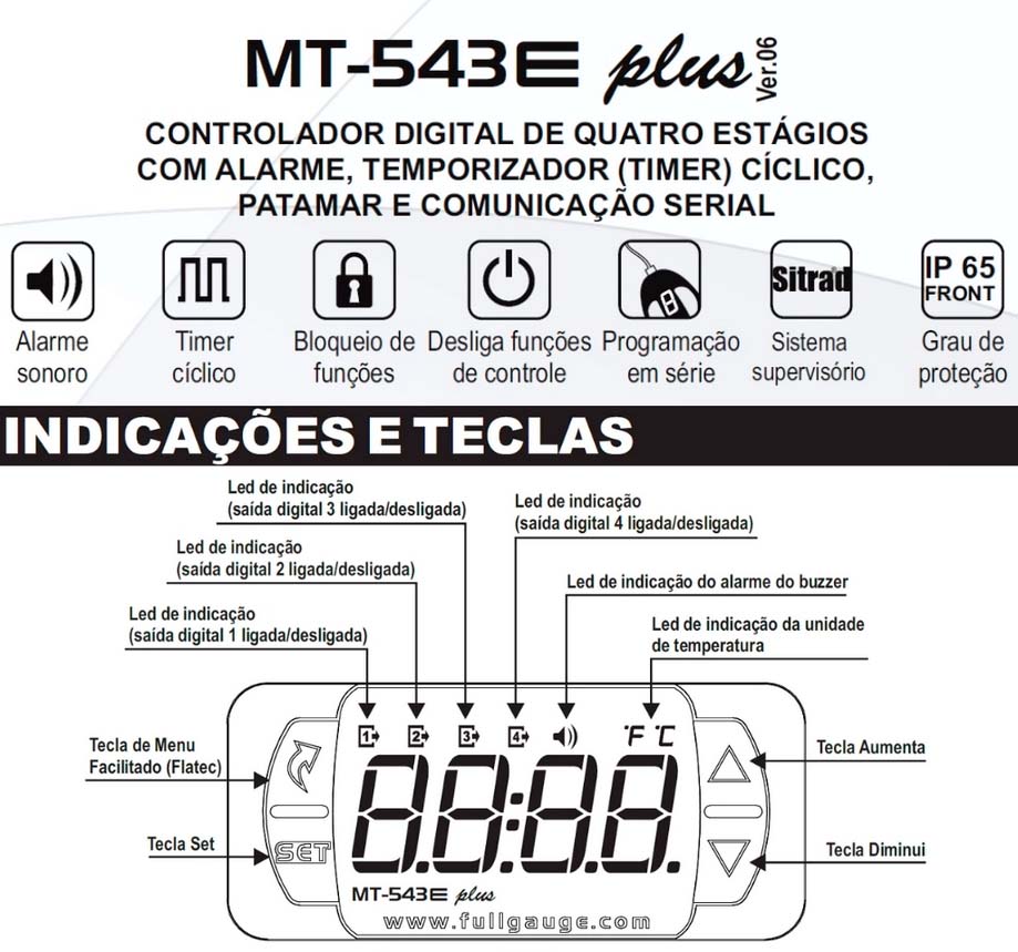 Controlador de Temperatura Digital 4 Estágios Full Gauge MT543E PLUS Bivolt