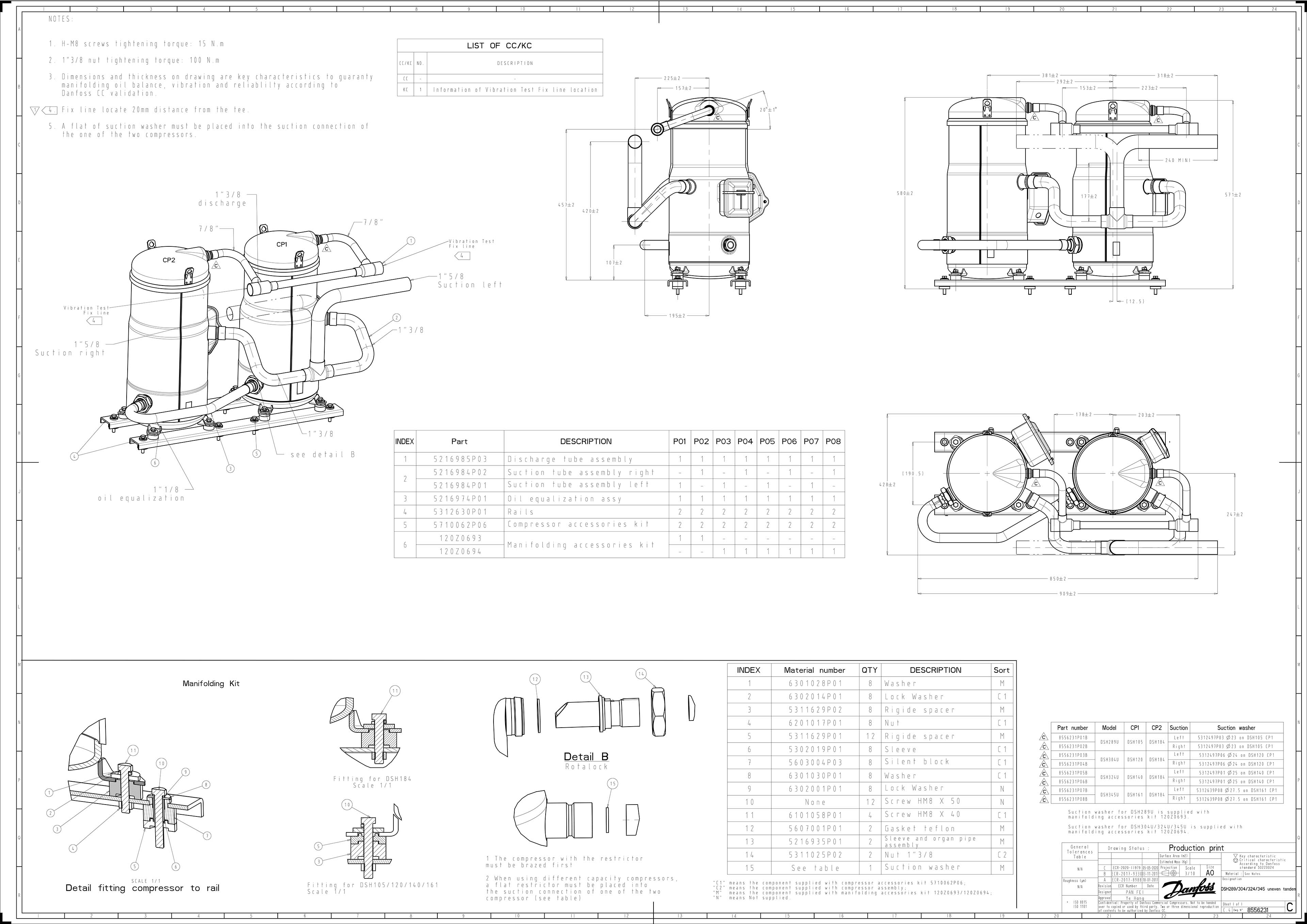 Compressores Scroll DSH120 R410 10TR Danfoss para Ar Condicionado