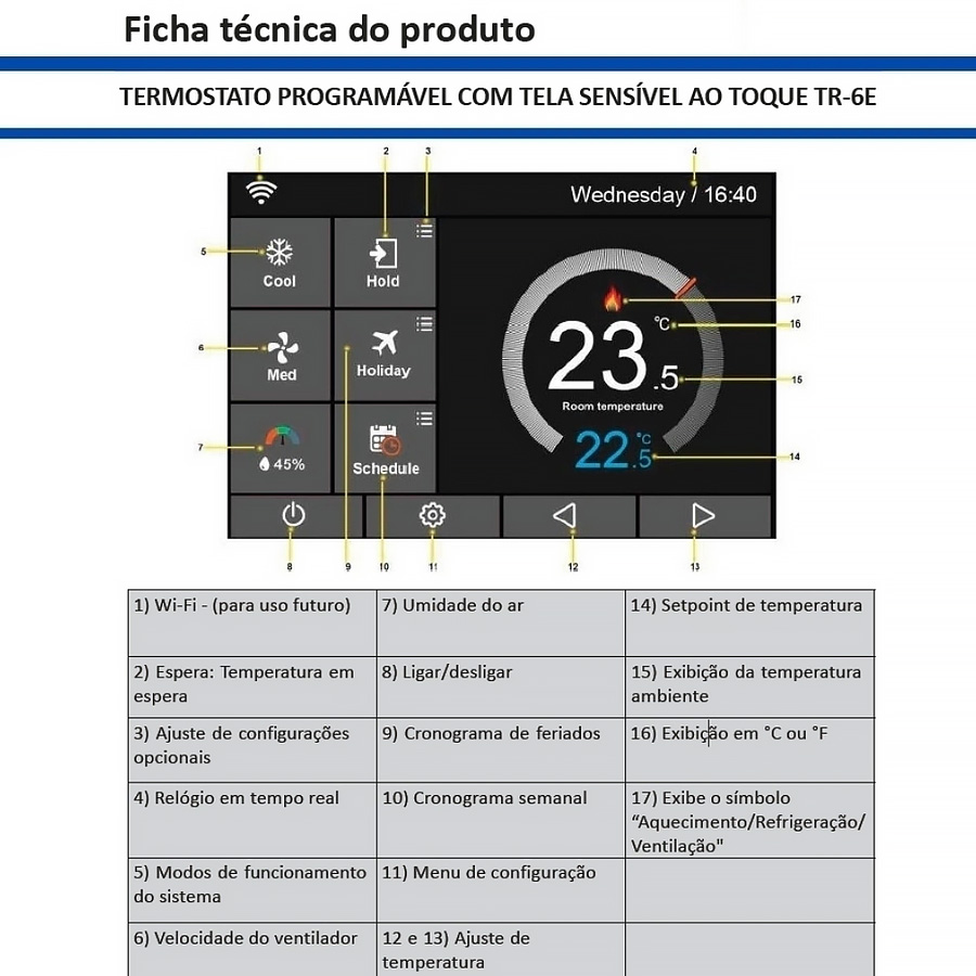 Termostato Digital Trane 2 Estágios 220V Trane TR6E-DX - THT03298