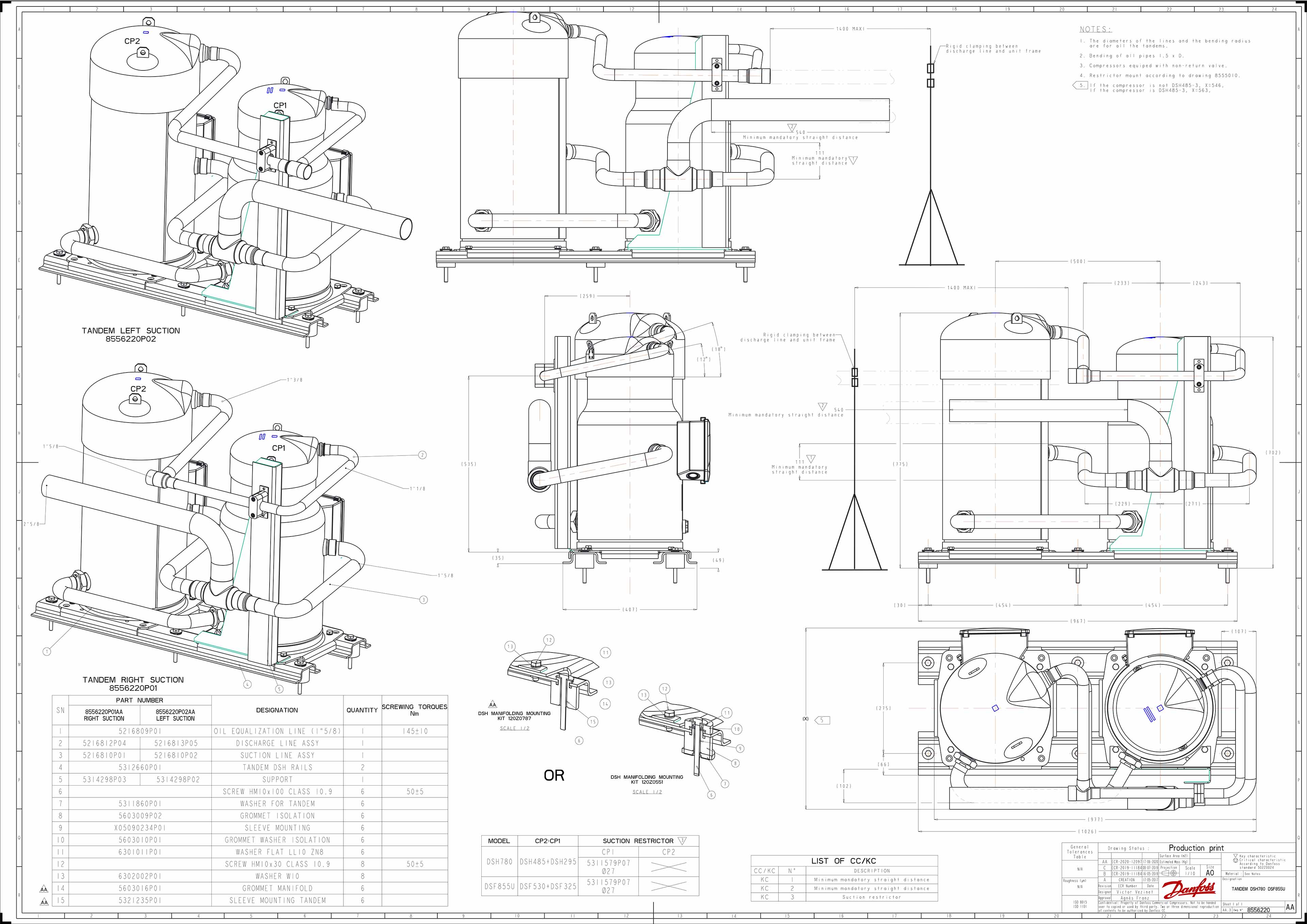 Compressores Scroll DSH295 R410 25TR Danfoss para Ar Condicionado