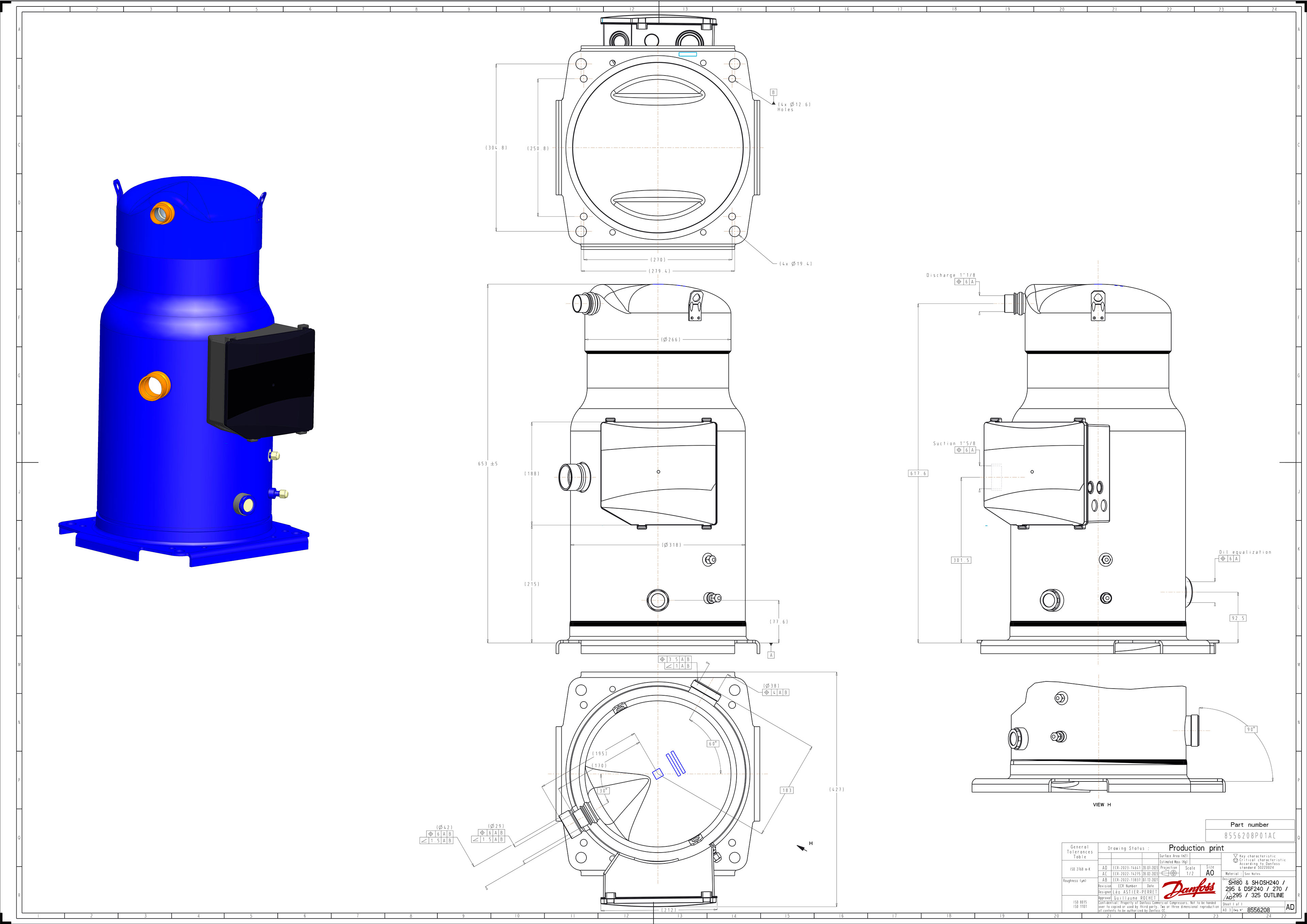 Compressores Scroll DSH240 R410 20TR Danfoss para Ar Condicionado