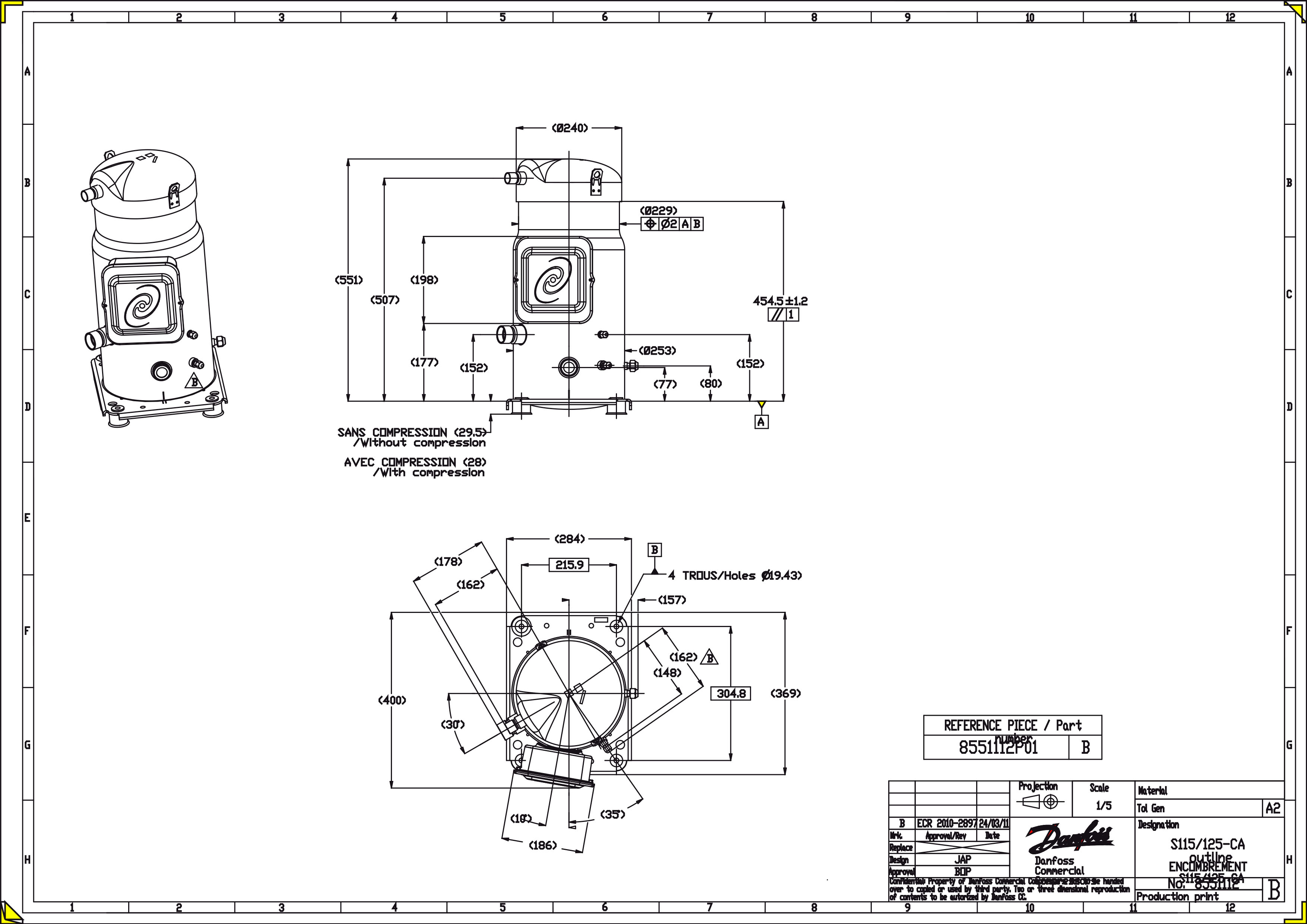 Compressores Scroll SZ125 R407/R134 10TR Danfoss para Ar Condicionado