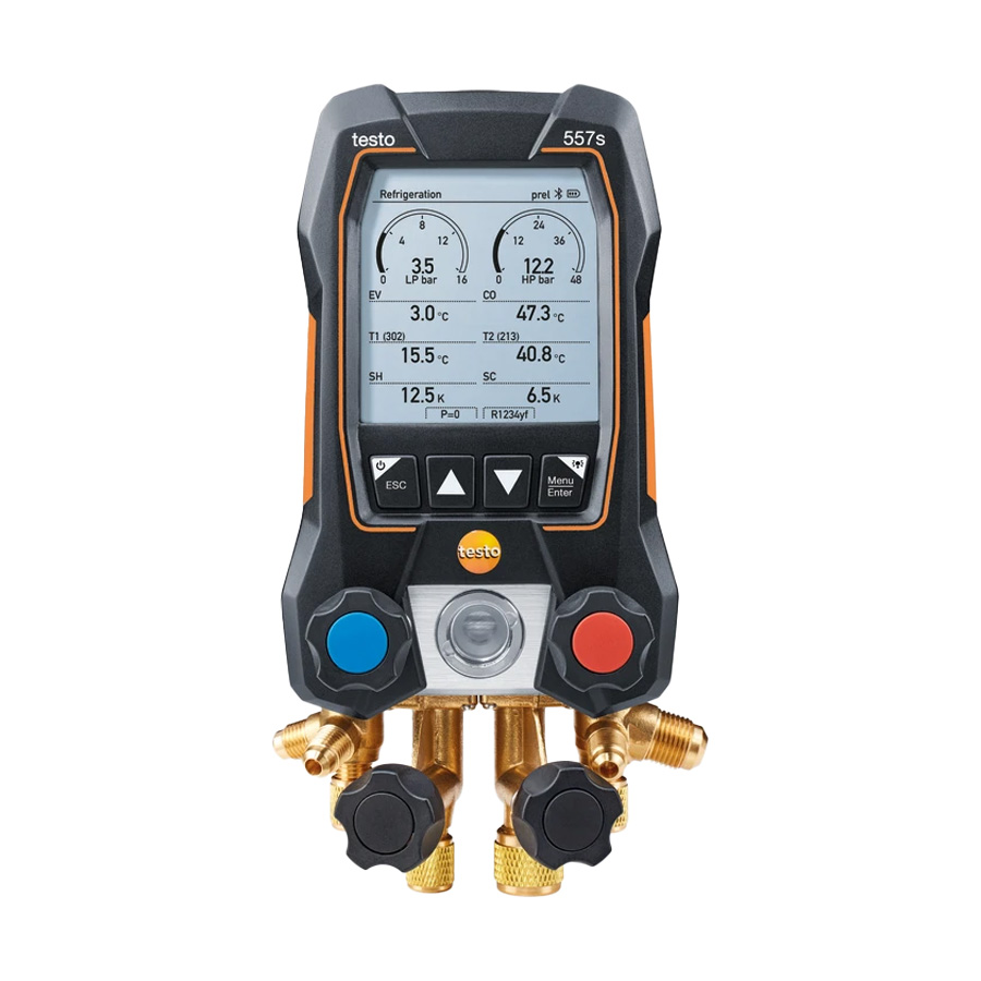 Manifold digital inteligente Testo 557s com Bluetooth e bloco de válvulas de 4 vias
