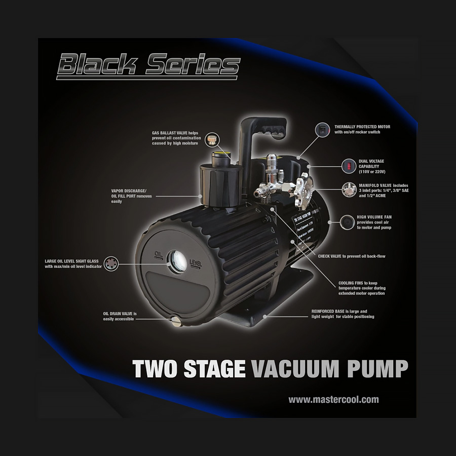 Bomba de vácuo duplo estágio de 12 CFM 220V Black Series Mastercool 90612-2V-220-BL
