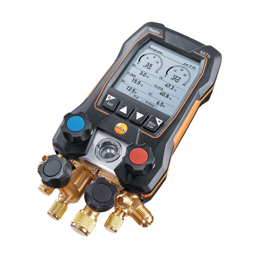 Manifold digital inteligente Testo 557s com Bluetooth e bloco de válvulas de 4 vias