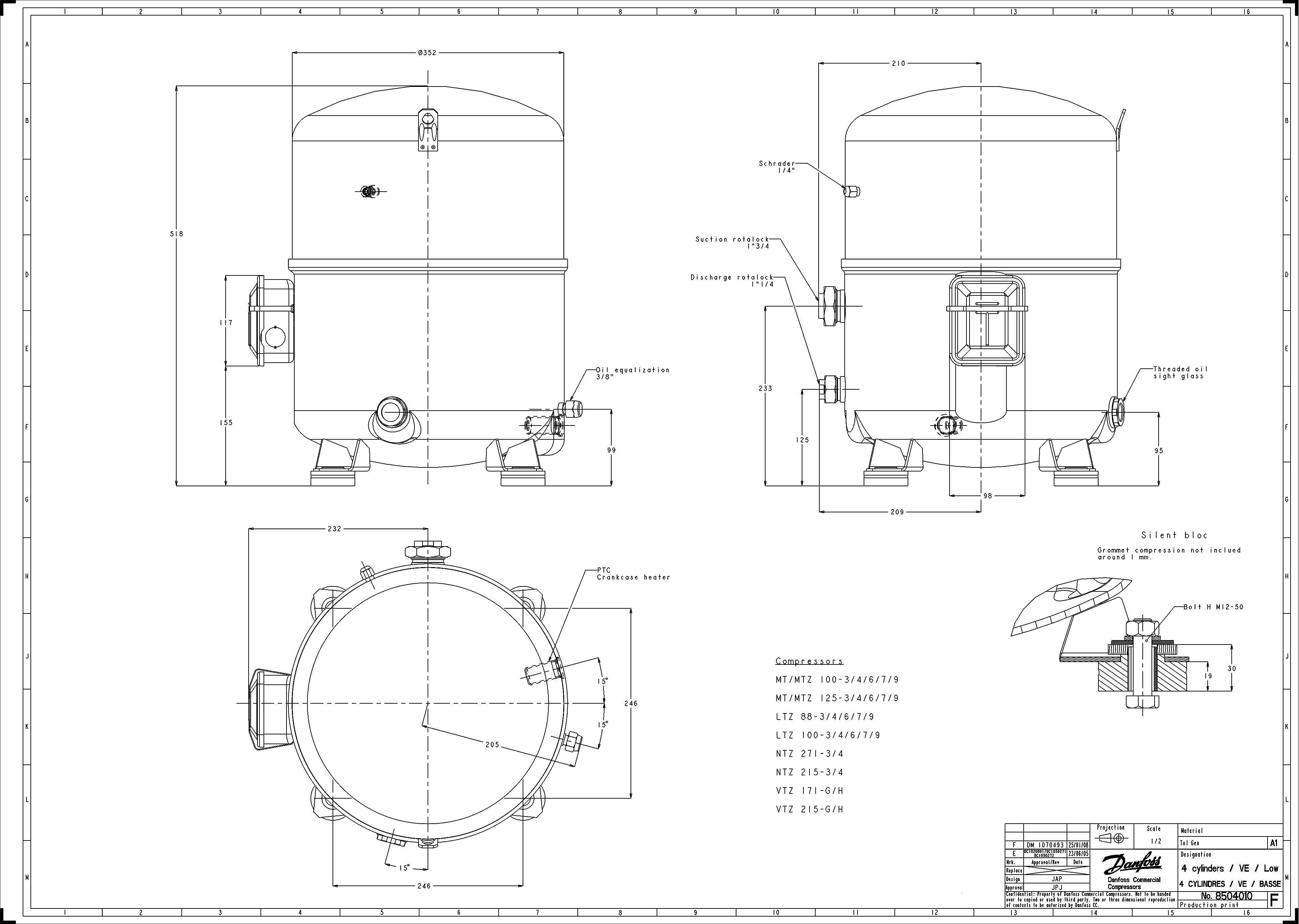 Compressores Recíproco MT100 R22 8HP Danfoss
