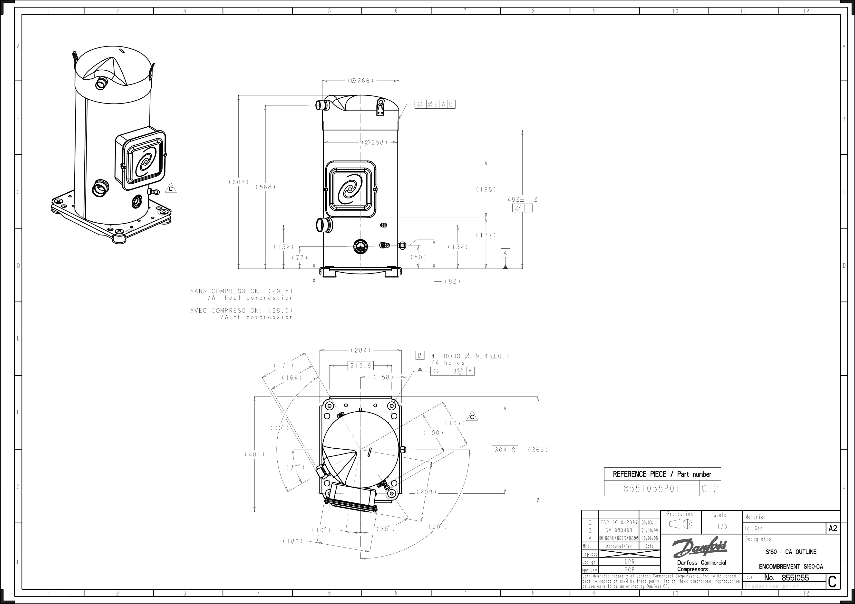 Compressores Scroll SM160 R22 13TR Danfoss para Ar Condicionado