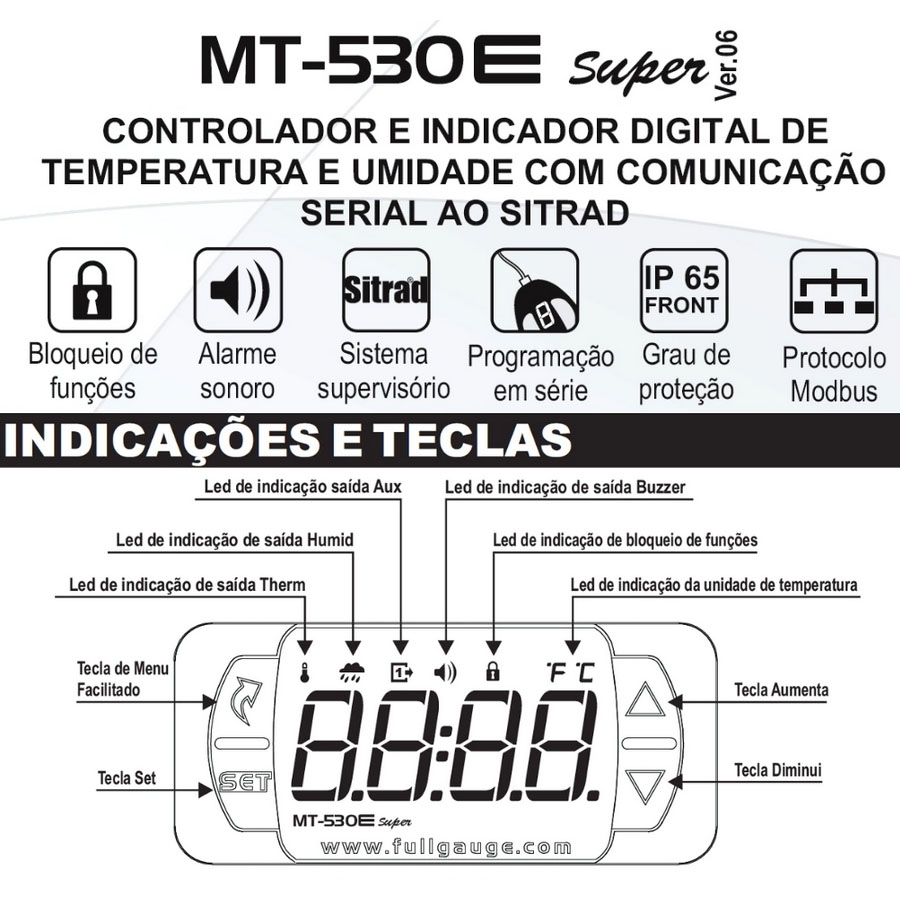 Controlador de Temperatura e Umidade Full Gauge MT530EW SUPER Bivolt