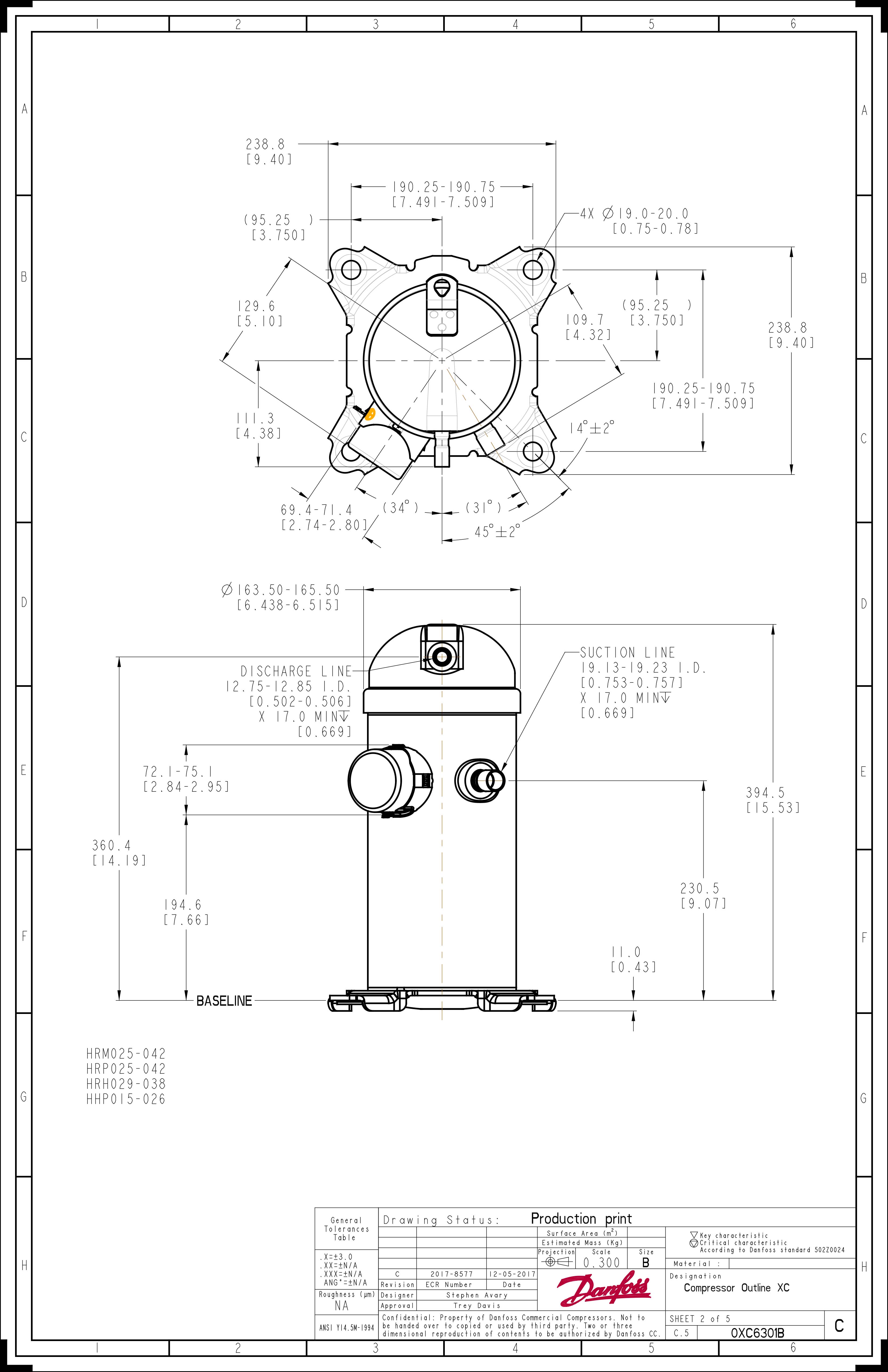 Compressores Scroll HRM038 R22 3TR Danfoss para Ar Condicionado