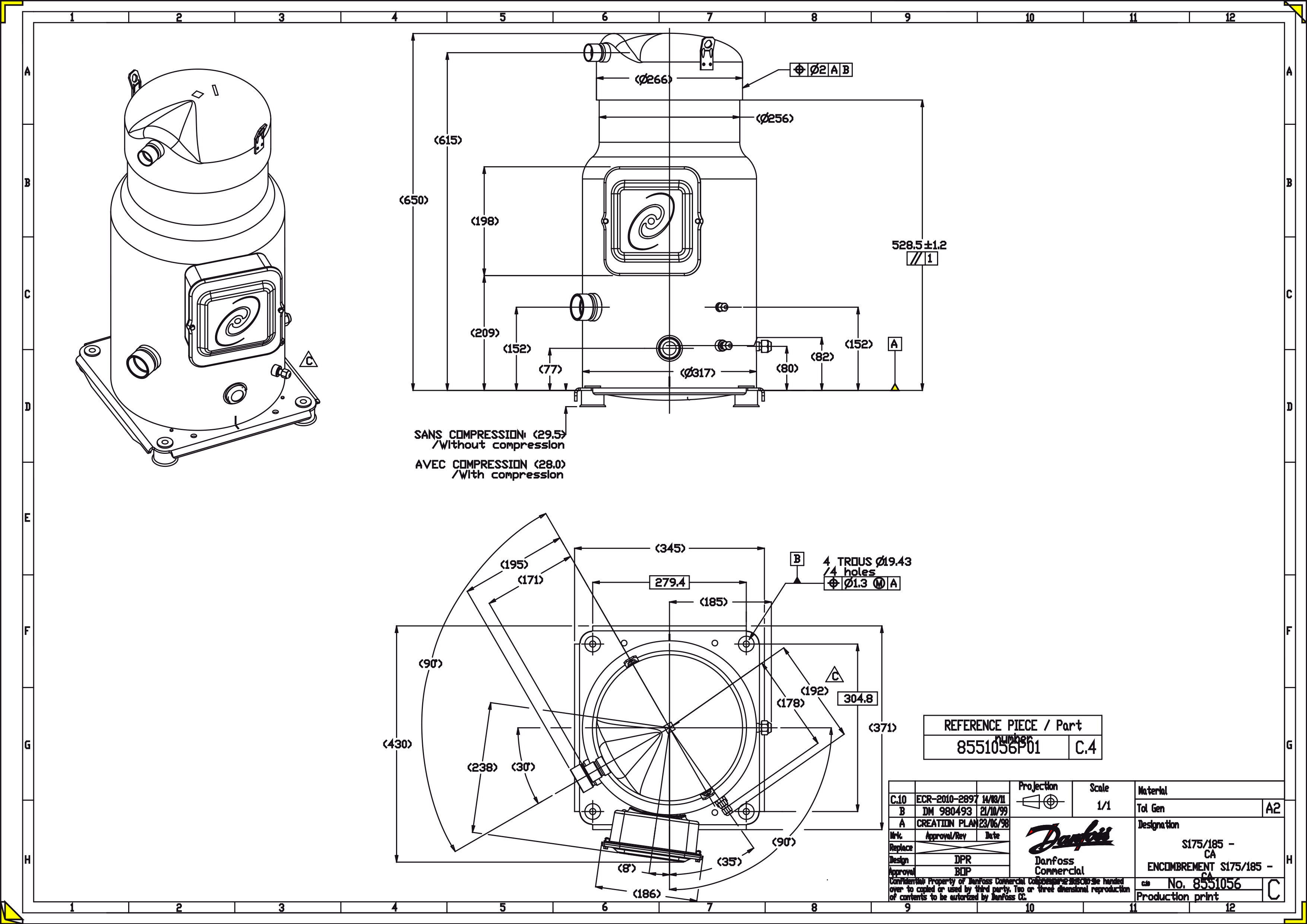 Compressores Scroll SM185 R22 15TR Danfoss para Ar Condicionado