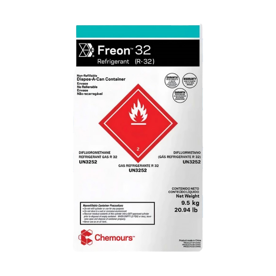 Fluido Gás Refrigerante Chemours Freon R32 9,5 kg Baixo GWP