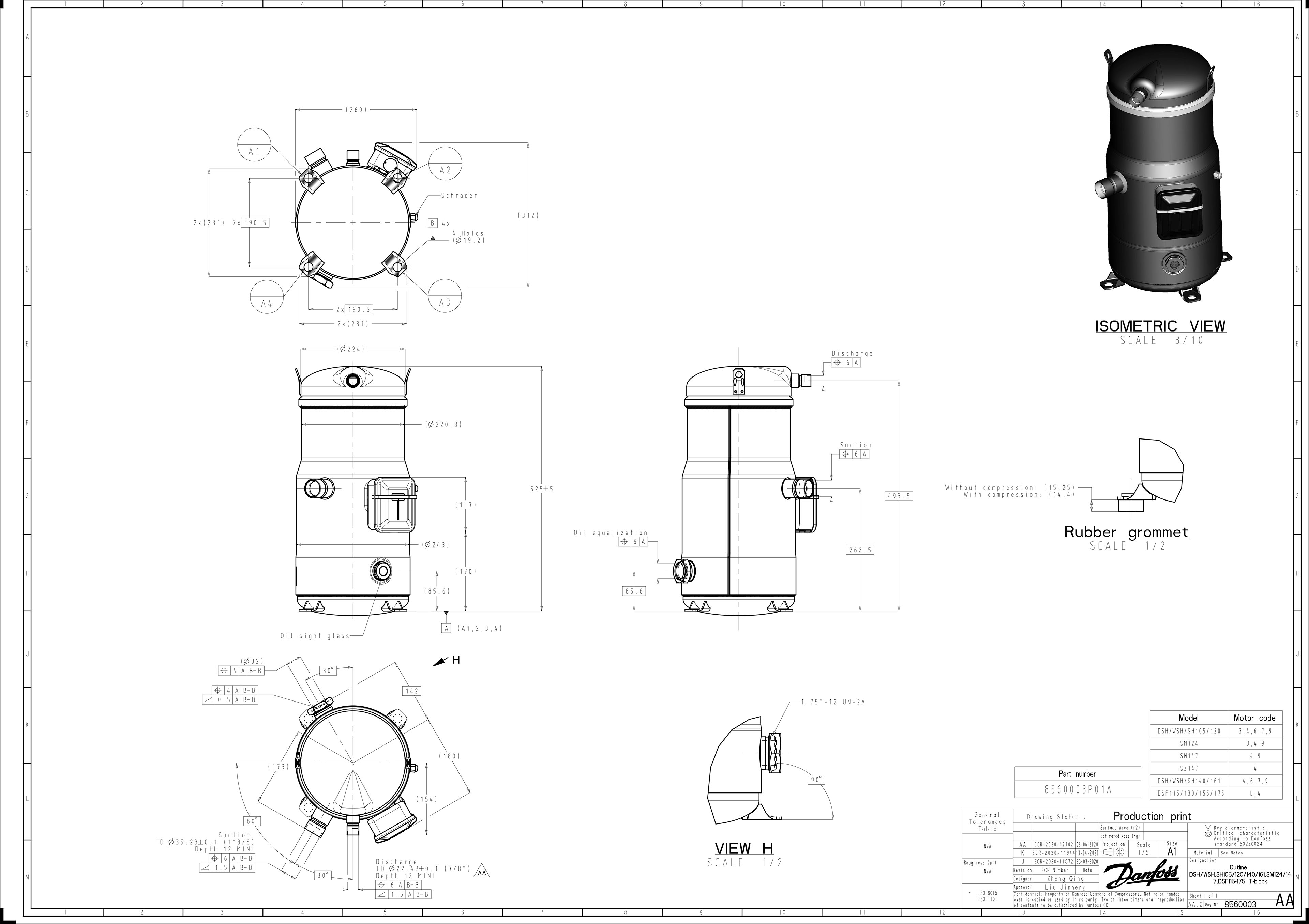 Compressores Scroll DSH120 R410 10TR Danfoss para Ar Condicionado