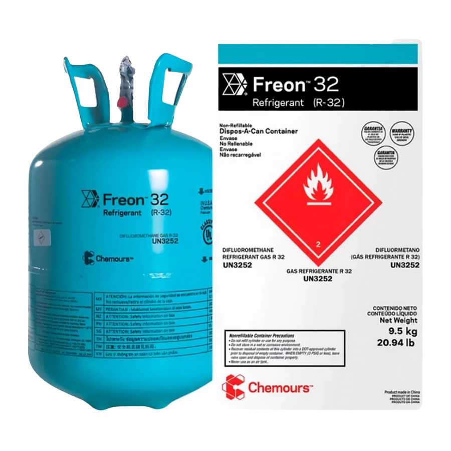 Fluido Gás Refrigerante Chemours Freon R32 9,5 kg Baixo GWP