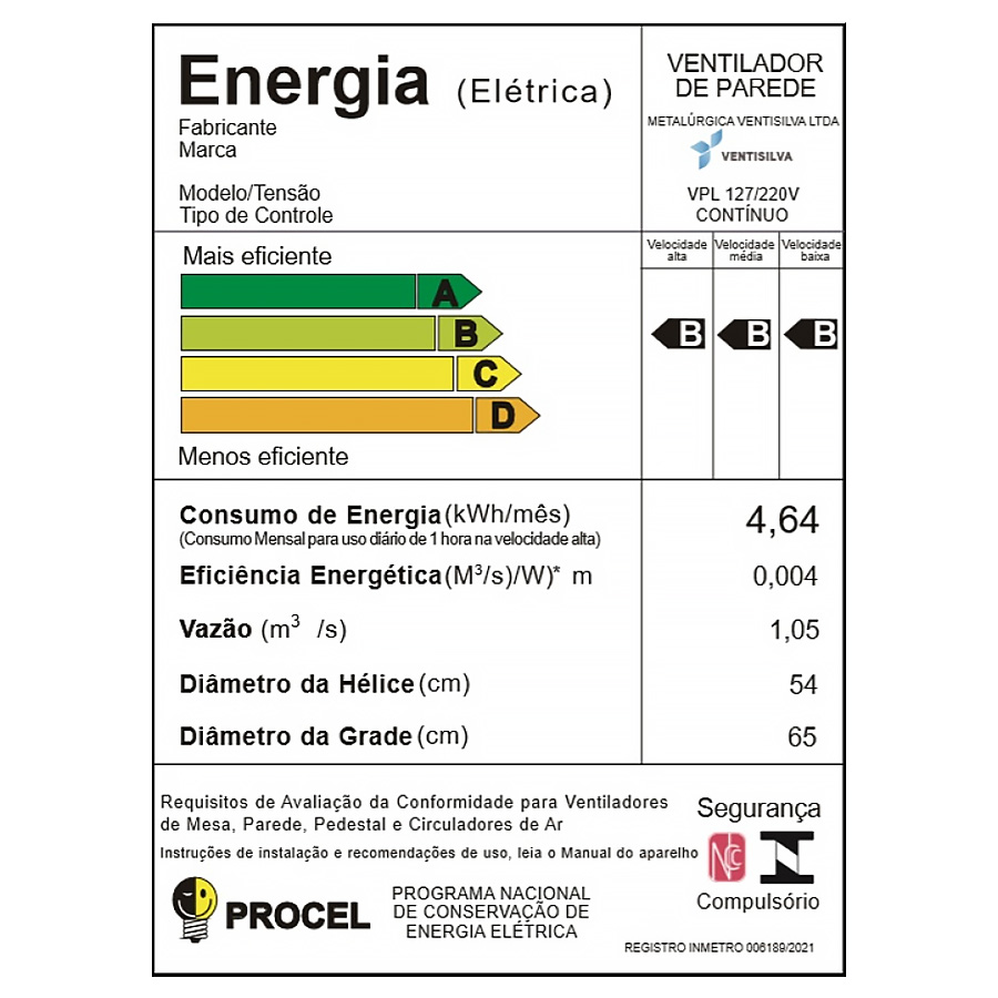 Ventilador de Parede Ventisilva VPL 65 cm