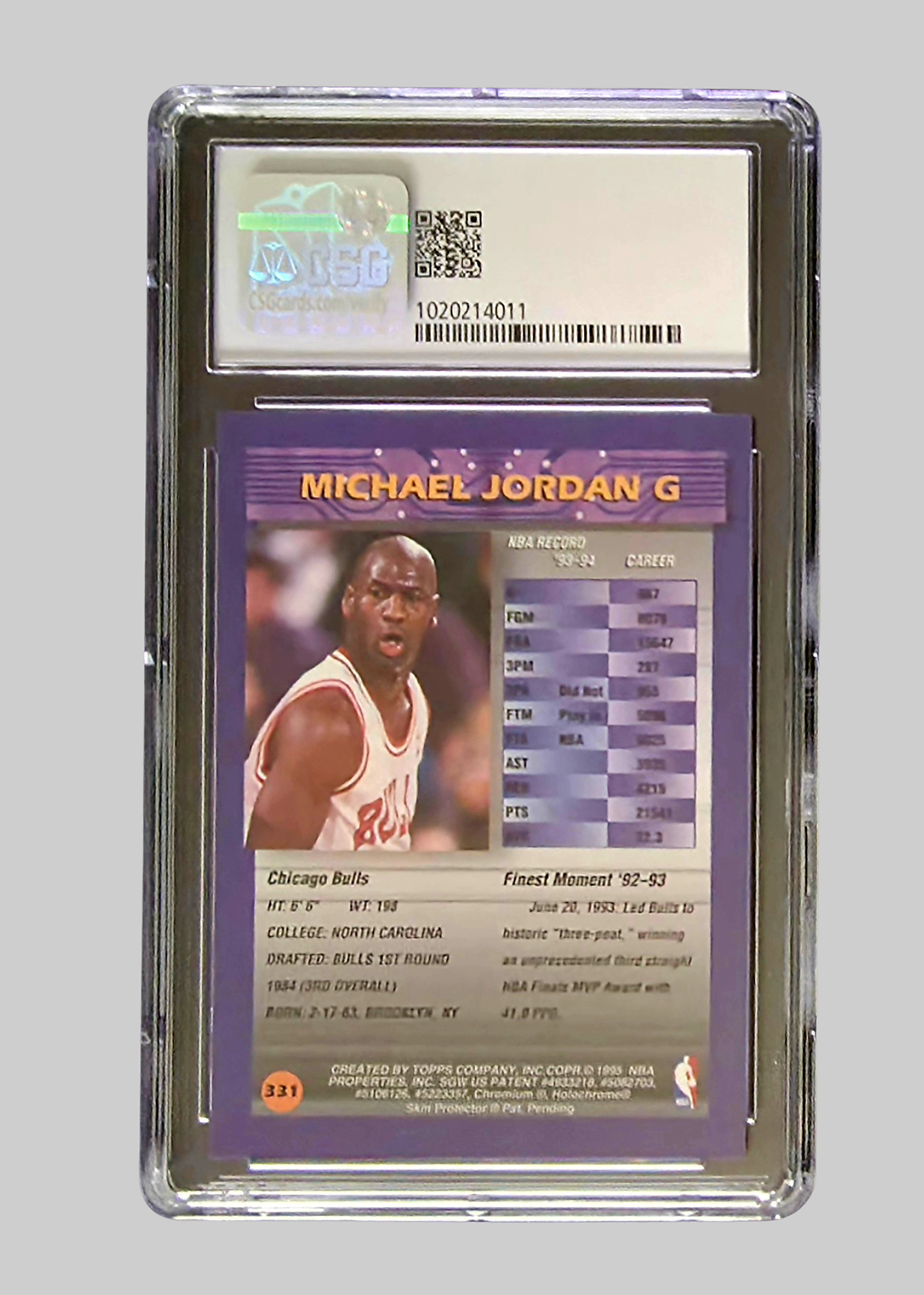 94-95 Topps Finest Michael Jordan #331 - CSG Graded 9 - Original Coating - Rare 