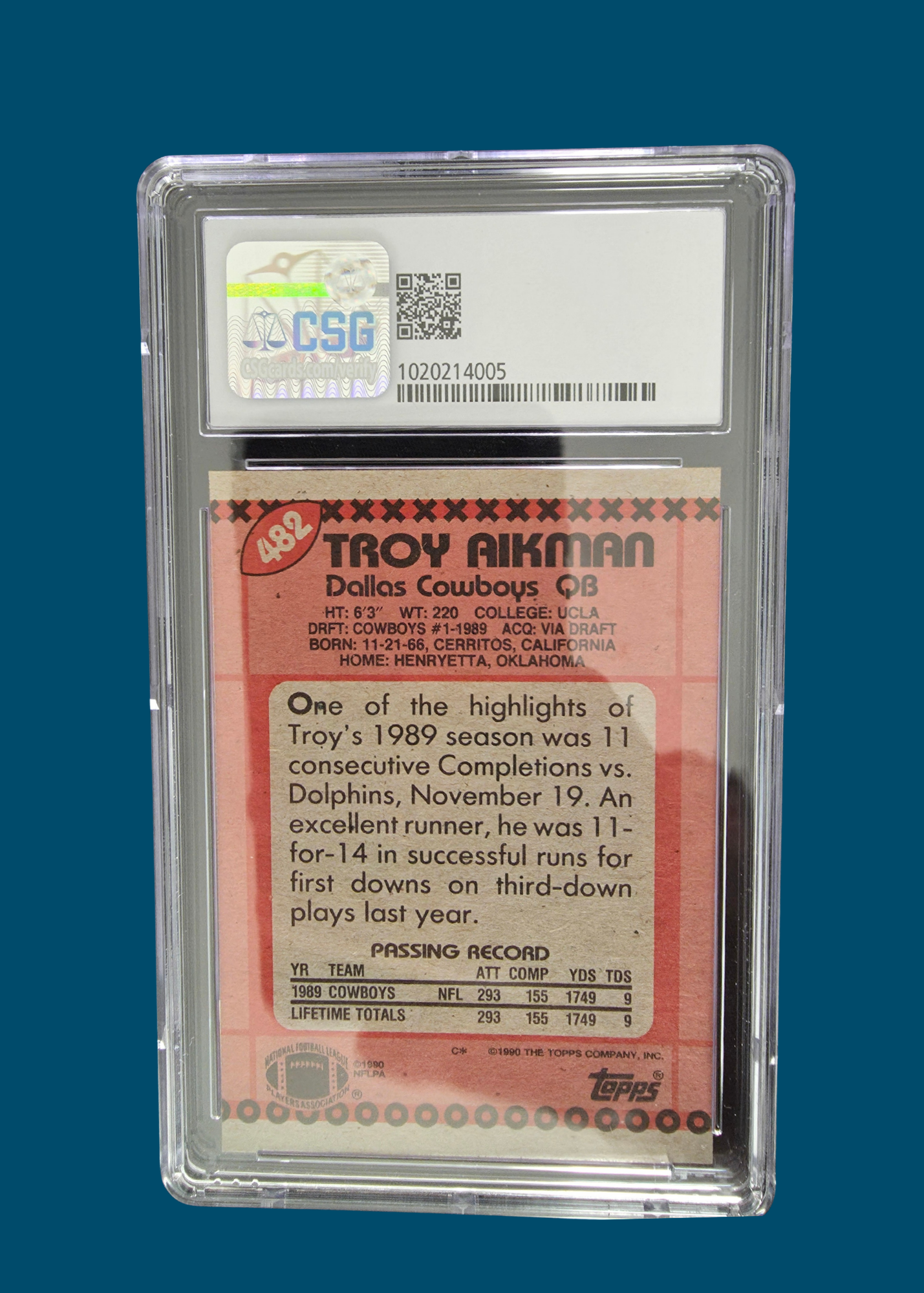 1990 Topps Troy Aikman #482 Super Rookie Card