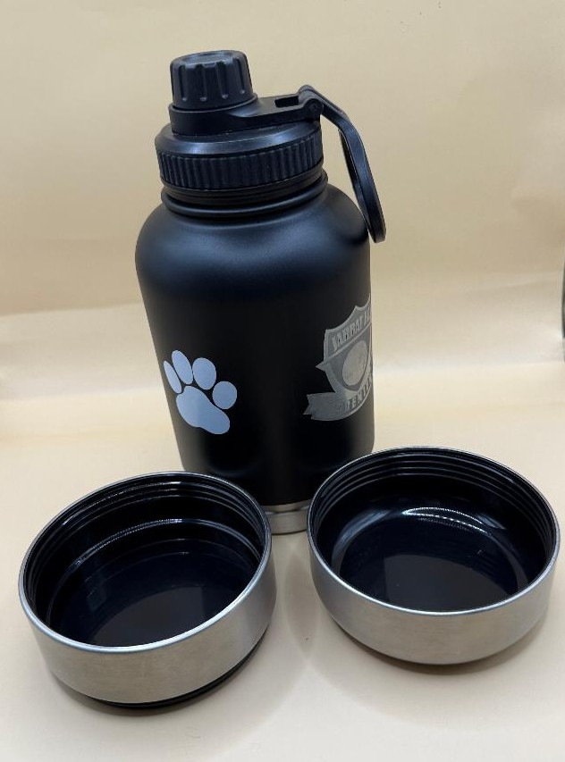 Insulated water bottle with dual bowls for pets