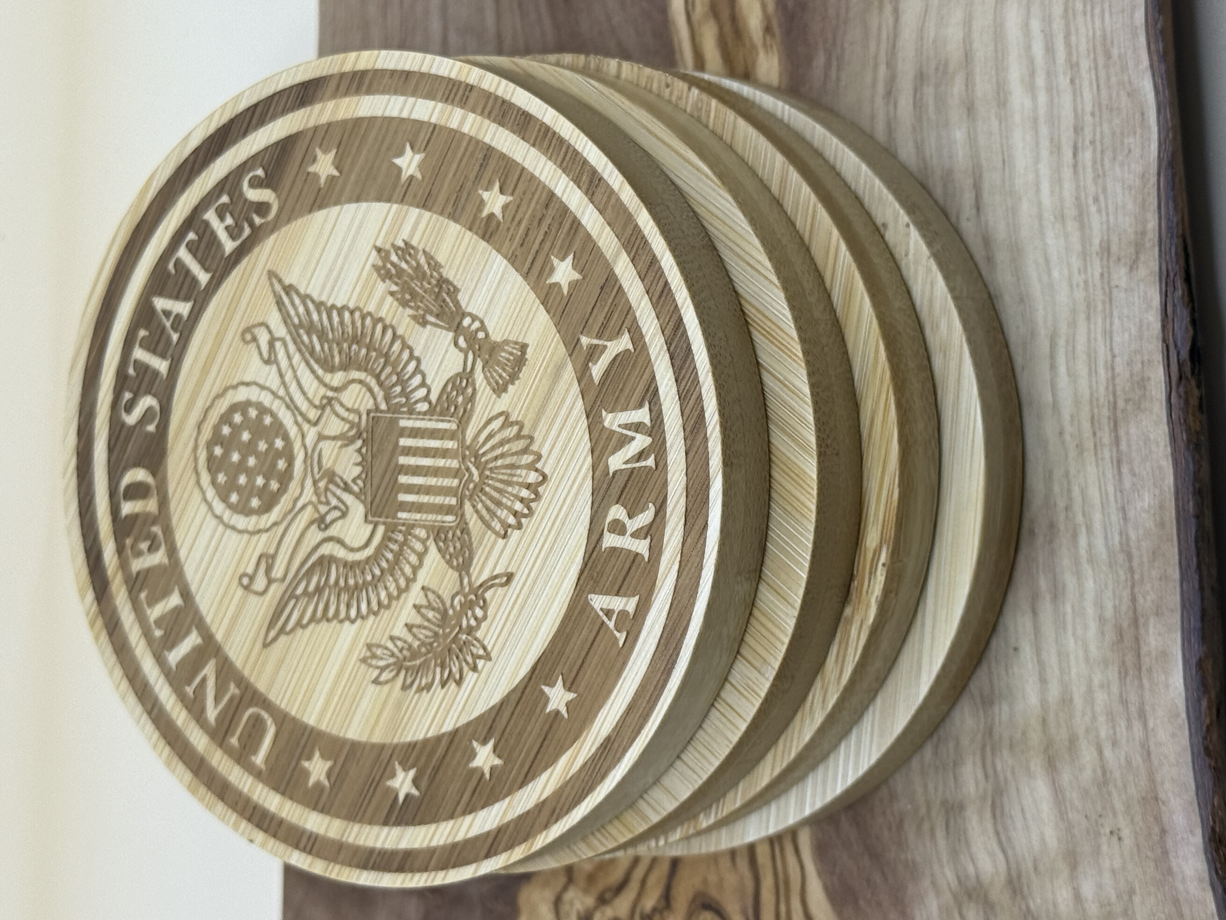 4Pc United States Army Engraved Wooden Coasters