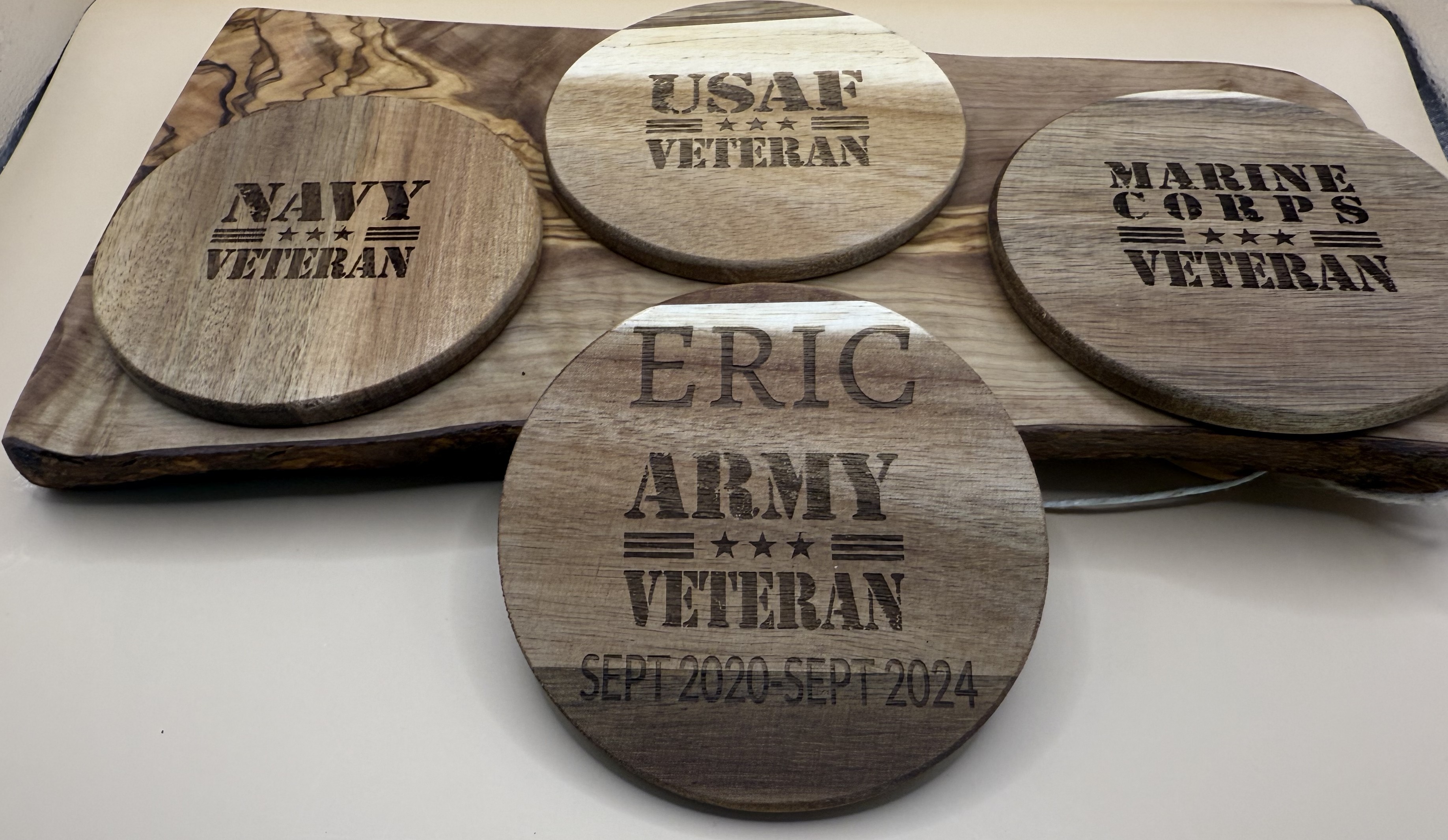 Military Veteran Acacia  Wooden Coasters