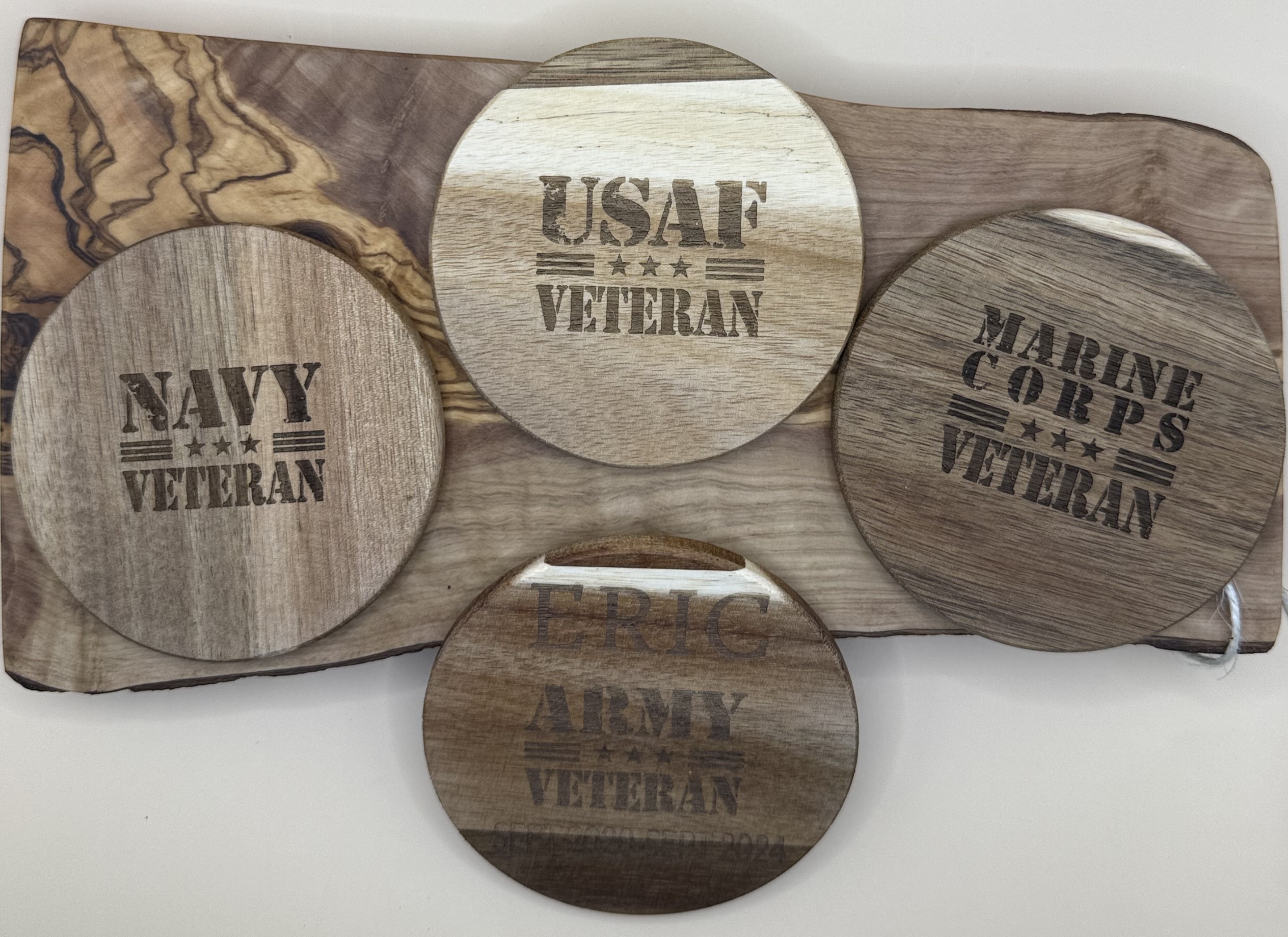  Military Veteran Acacia  Wooden Coasters